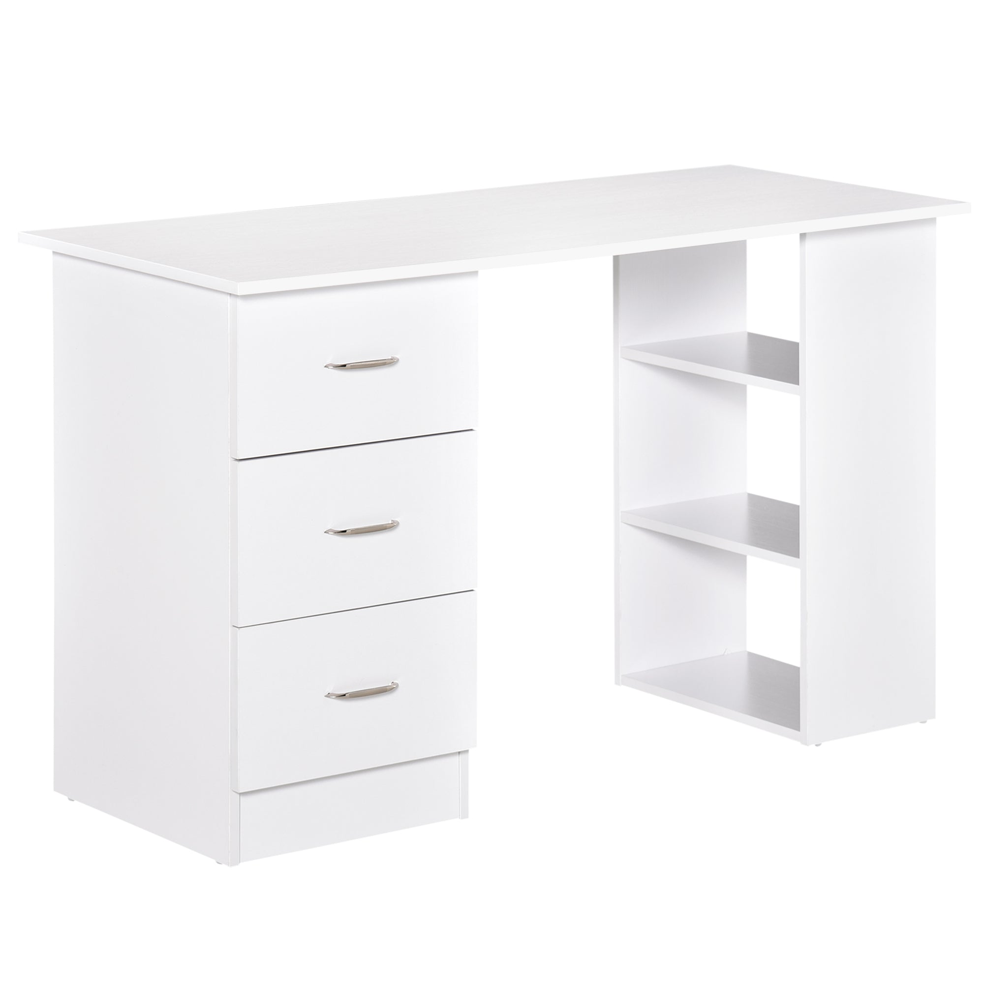 47" Modern Desk with Bookcase, Drawers & Storage - White