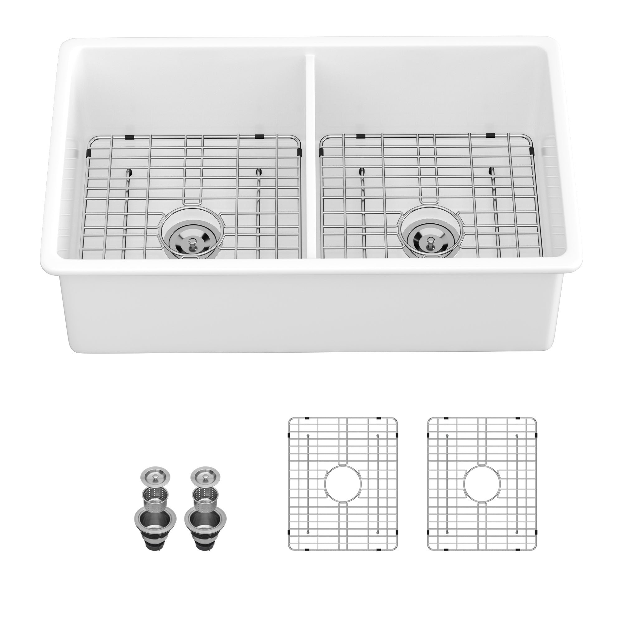 White Ceramic Double Kitchen Sink (32")