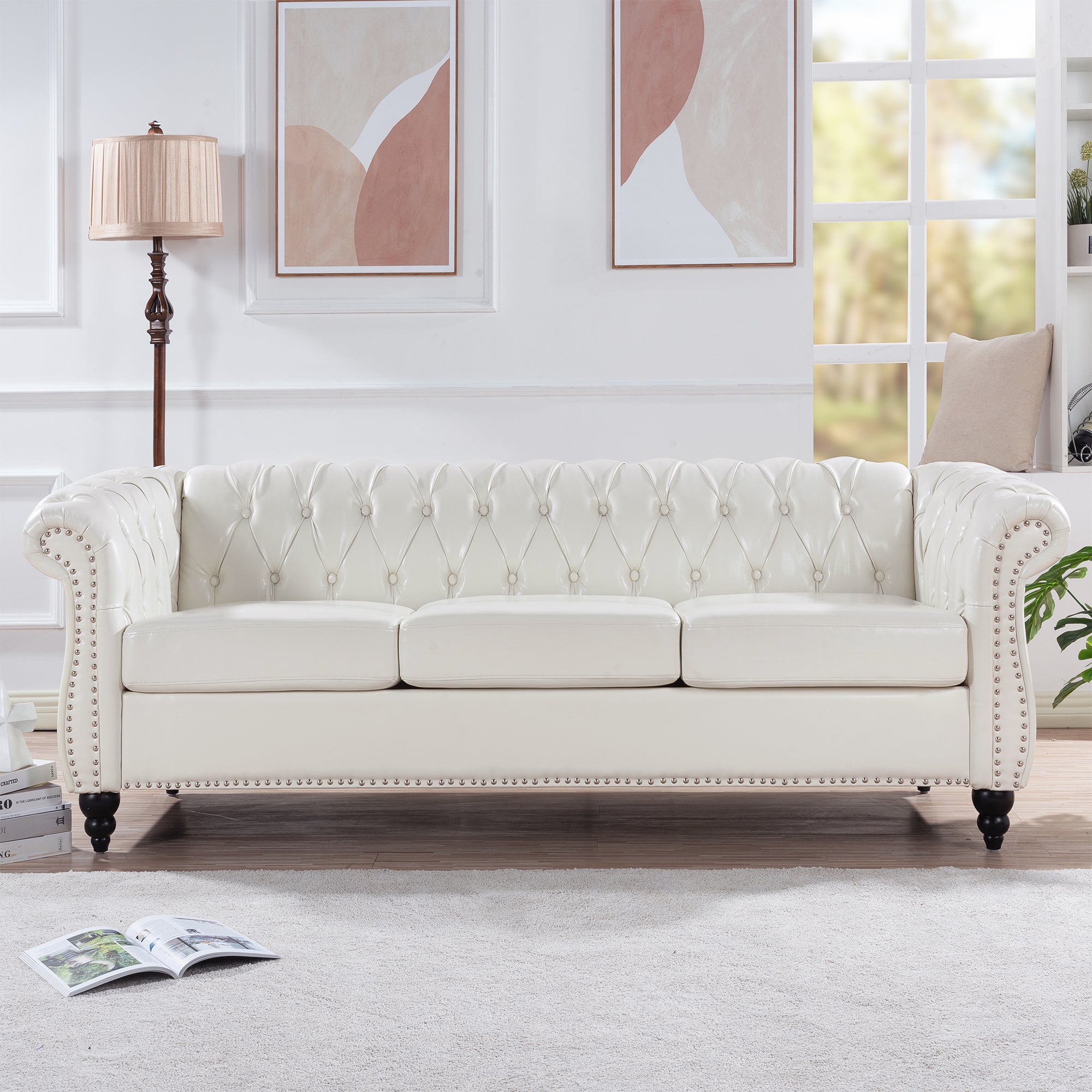 Rolled Arm Chesterfield Sofa: 84.65" 3 Seater