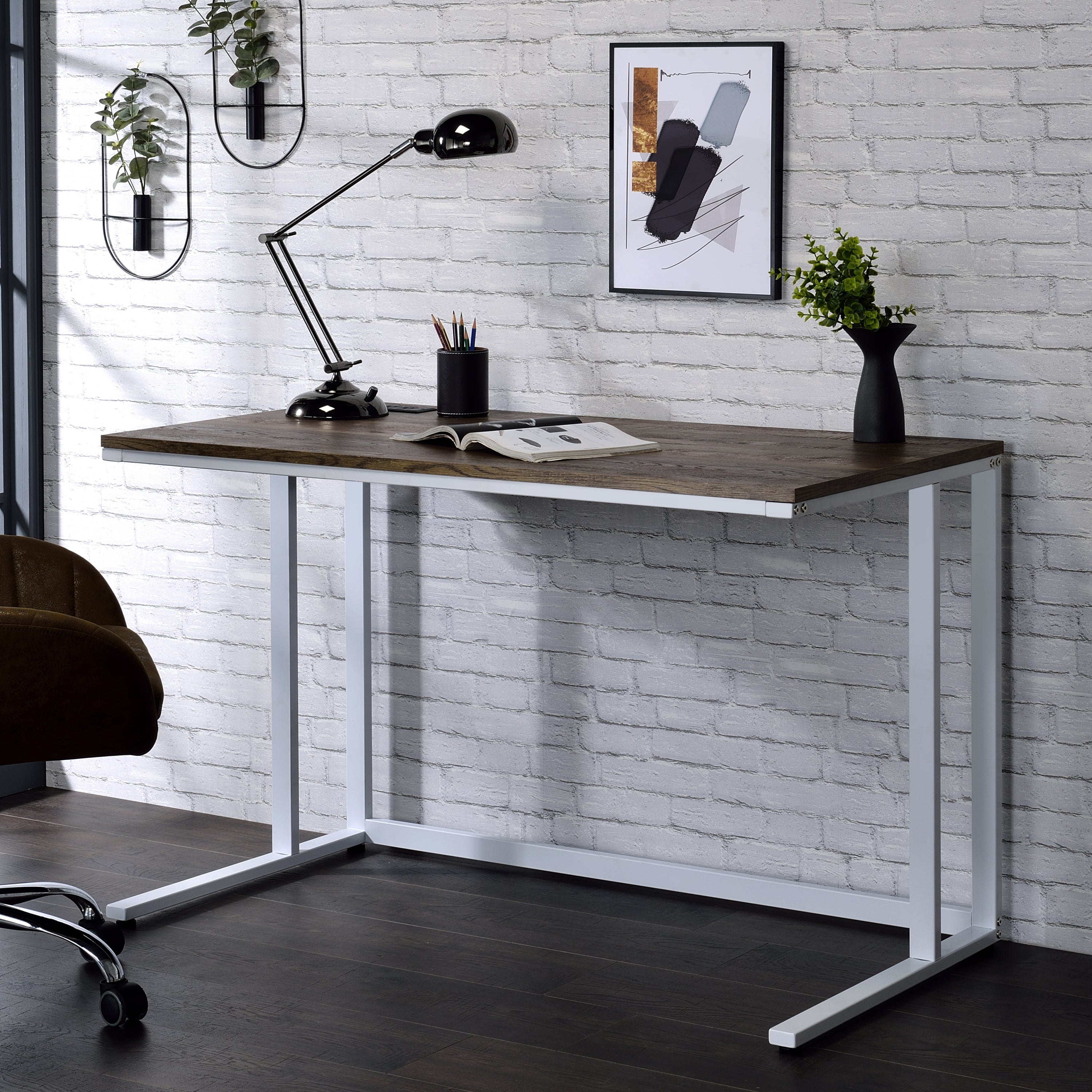Walnut & White Writing Desk w/ USB Port