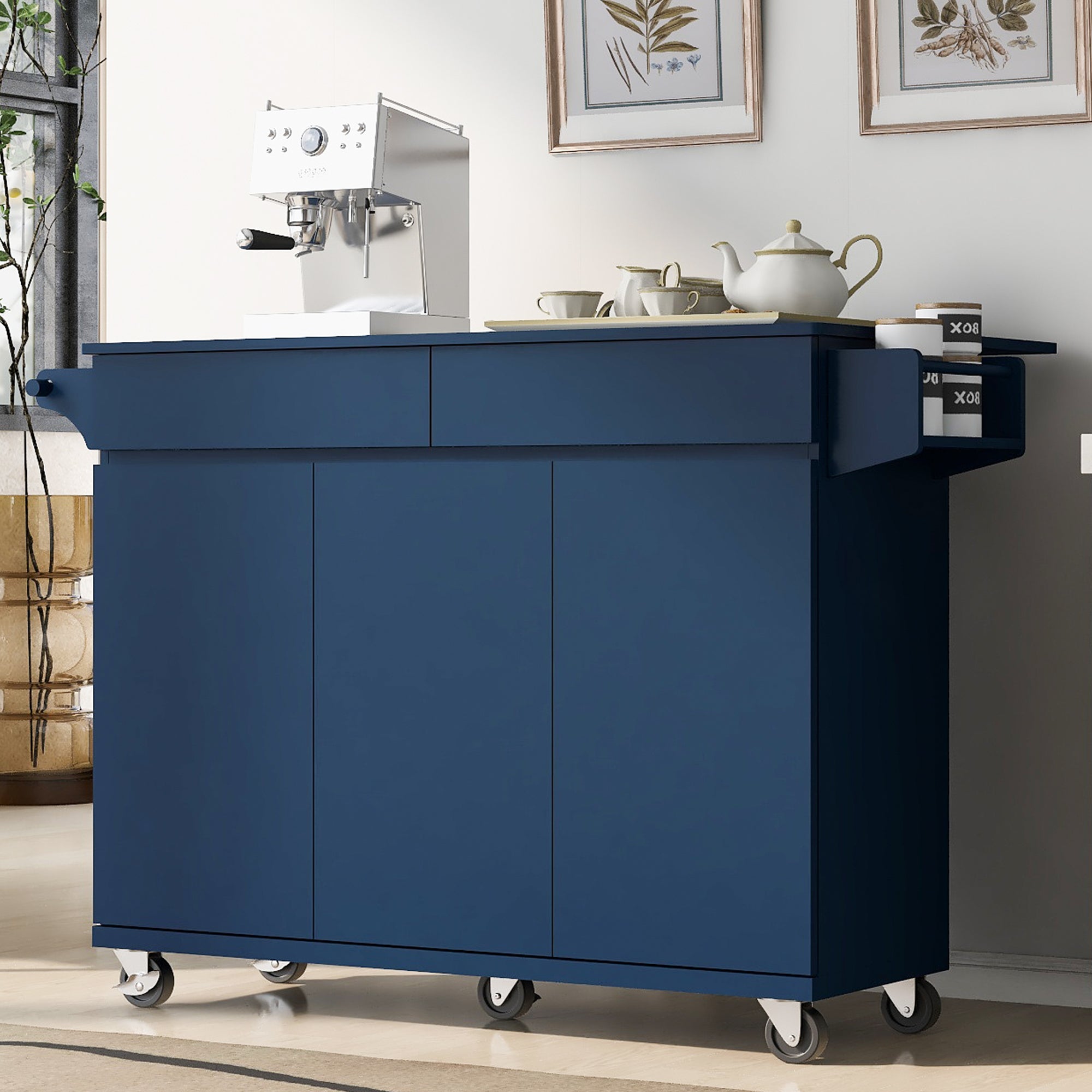 K&K 53" Kitchen Island w/ Drop Leaf & Storage