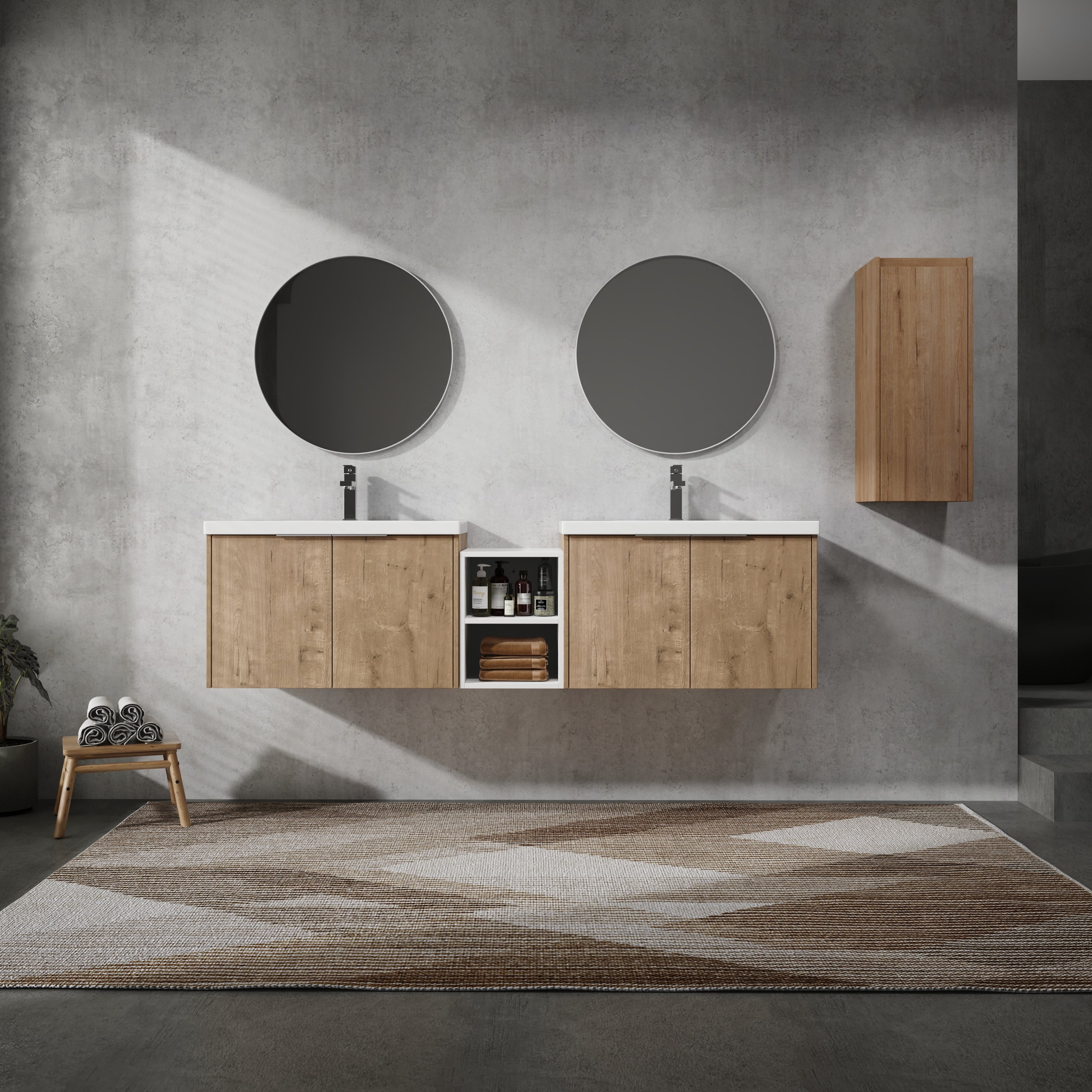 72" Wall-Mount Bathroom Vanity with Sink & Cabinets