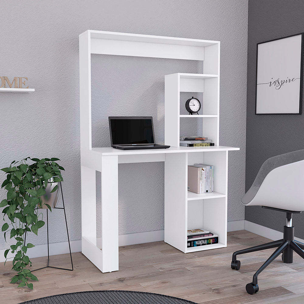 White Writing Desk with Hutch & Storage Shelves