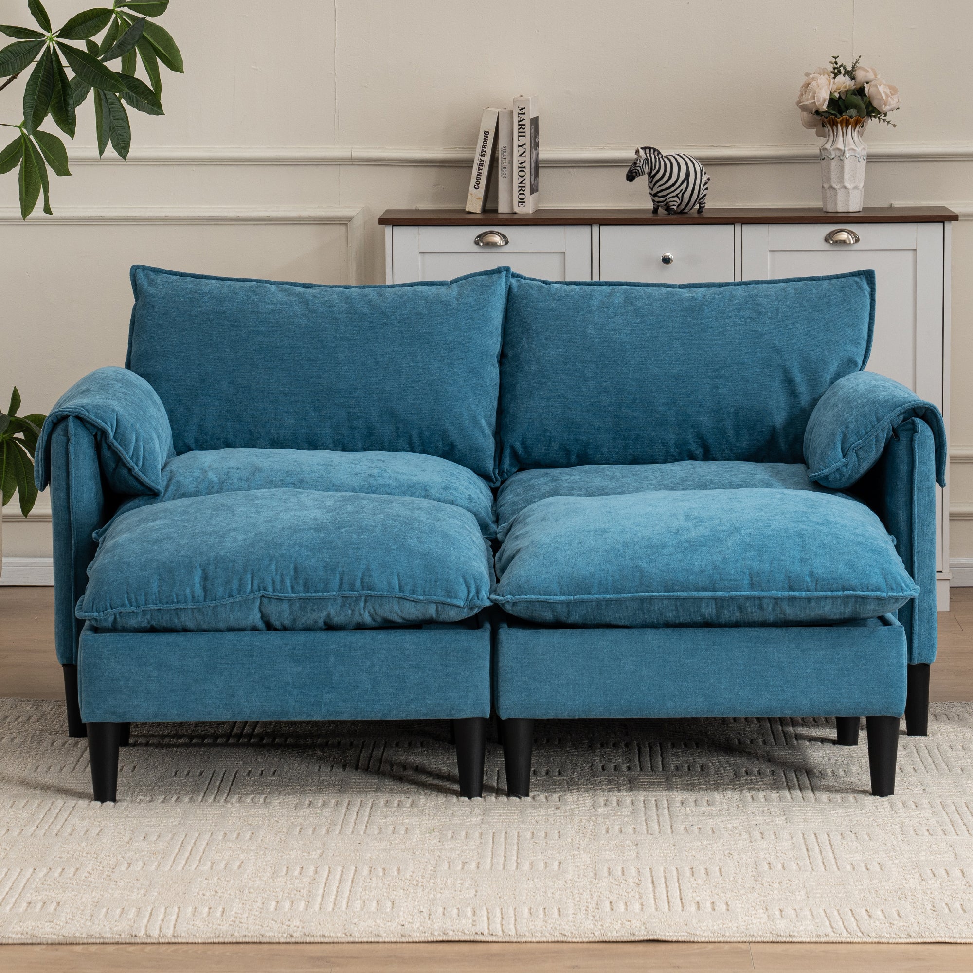 Gray/Blue Convertible Sofa with Storage