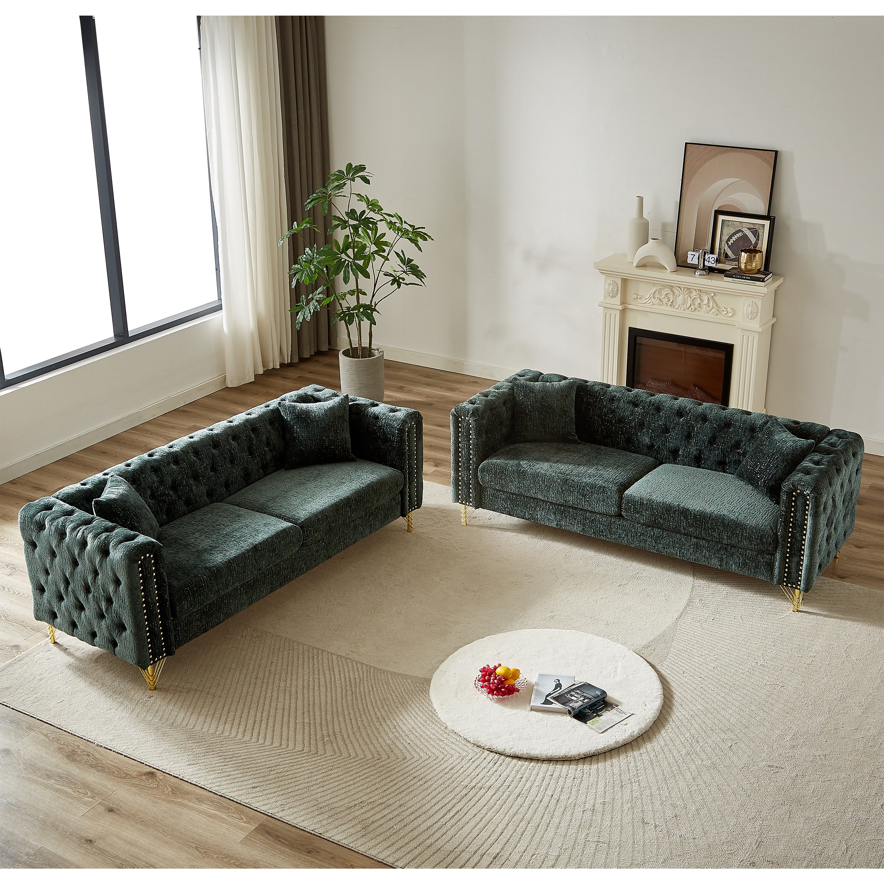 Chenille Sofa: Modern Button Tufted Couch