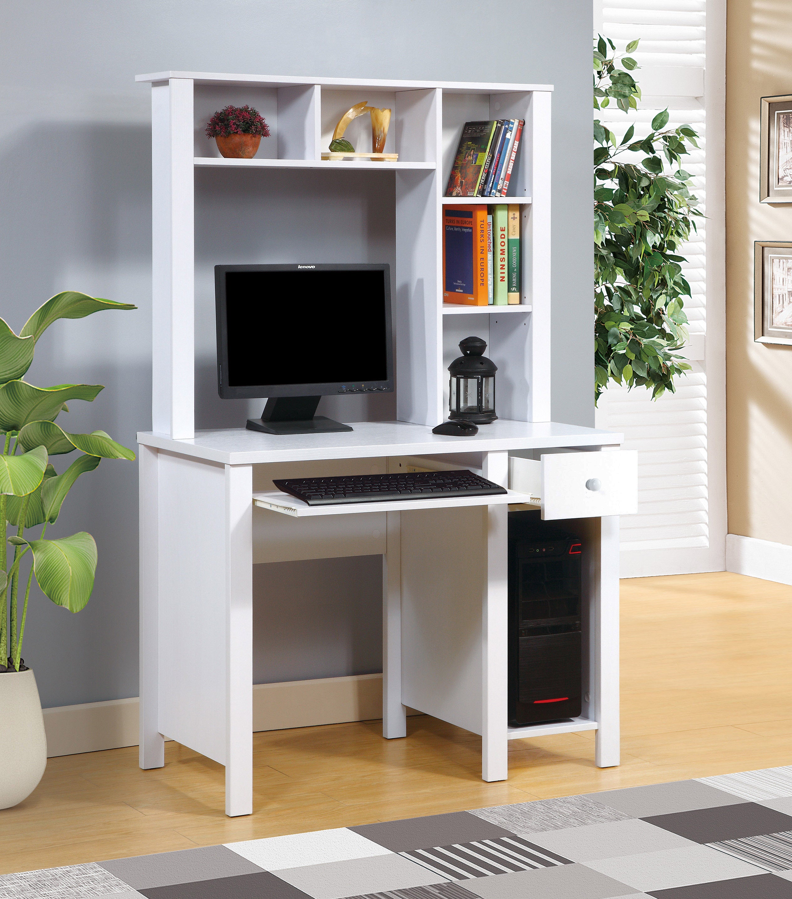 Student Desk with Hutch, 39" Compact Home Office Desk, White