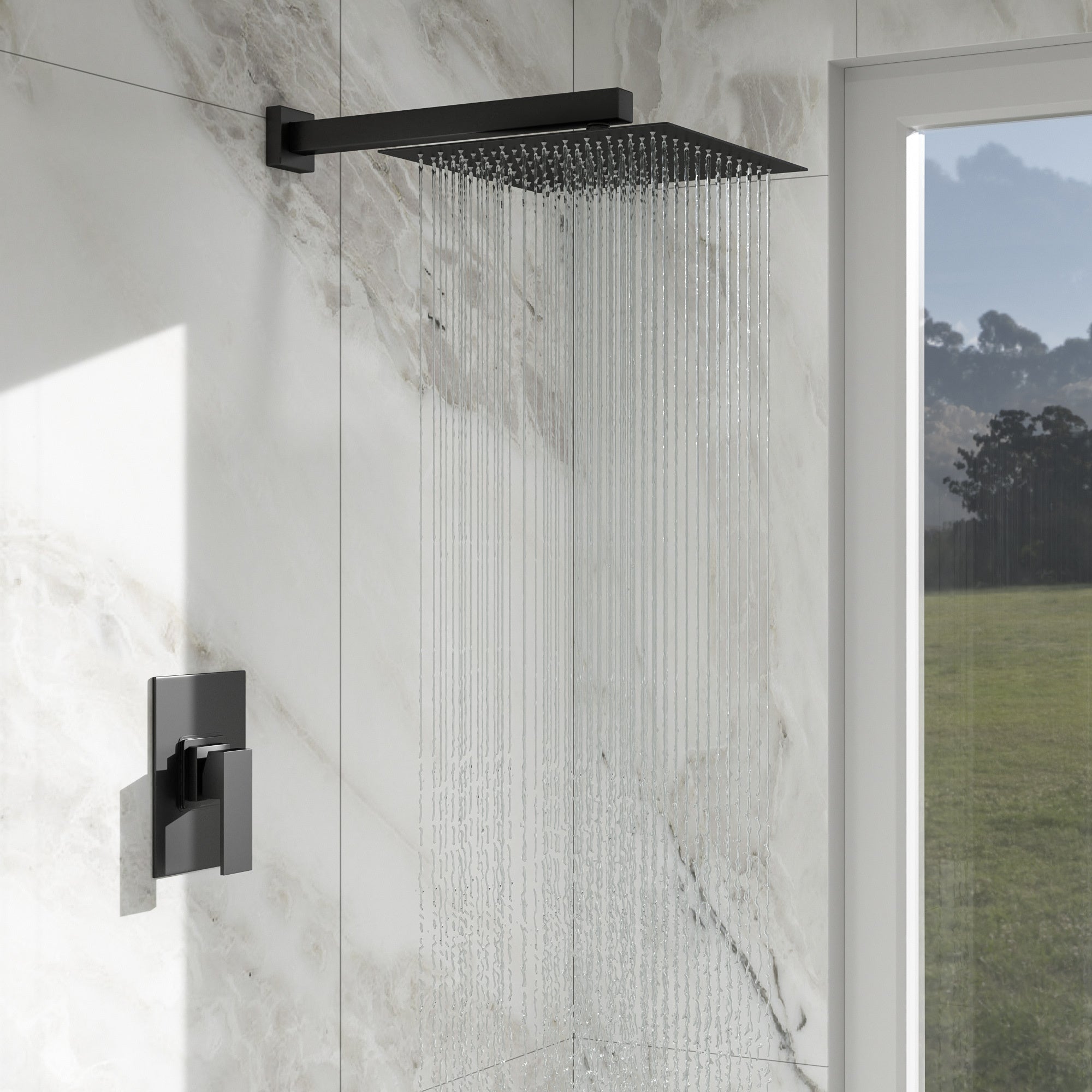 Matte Black Rainfall Shower Faucet System
