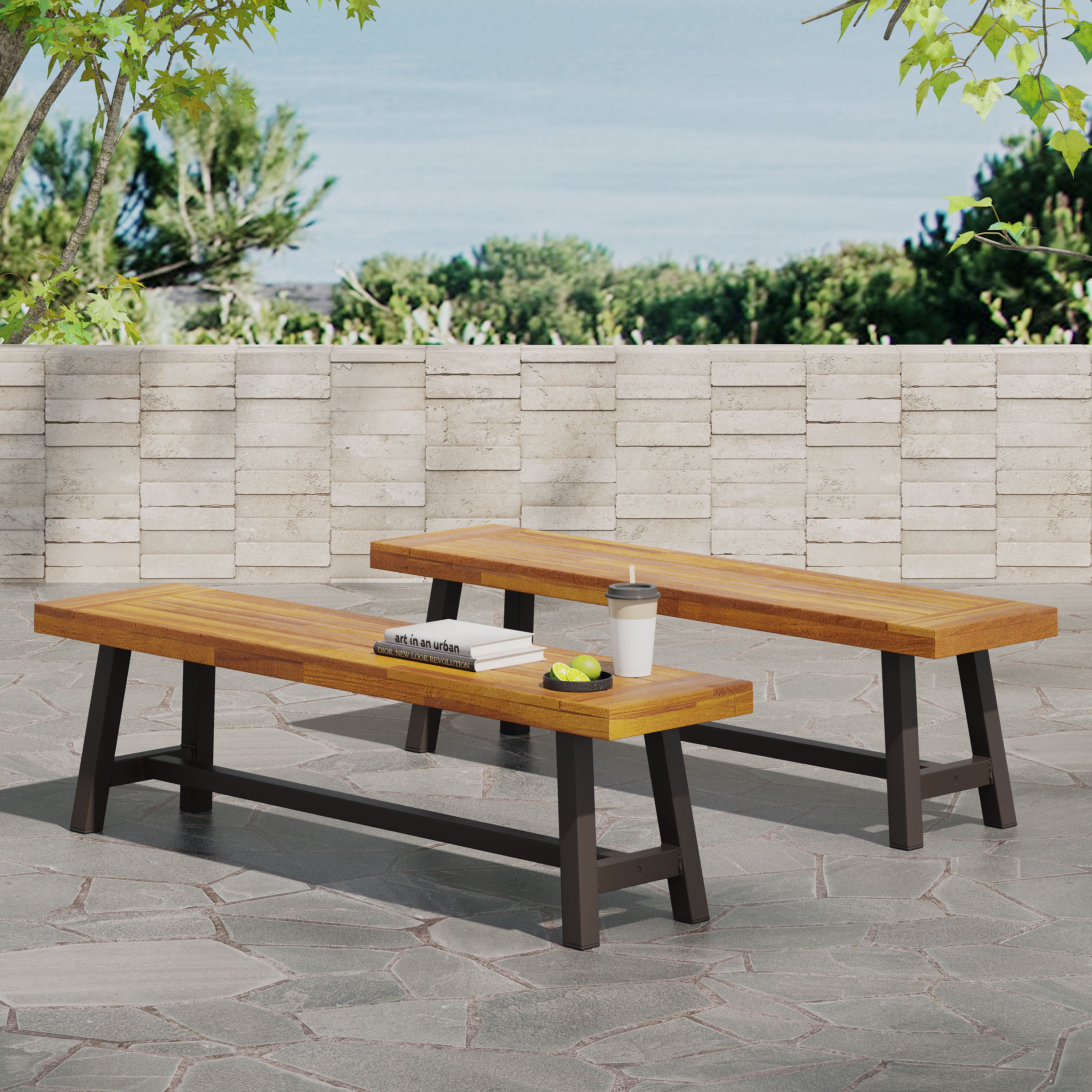 Carlisle Outdoor Benches: Sandblasted Brown Set