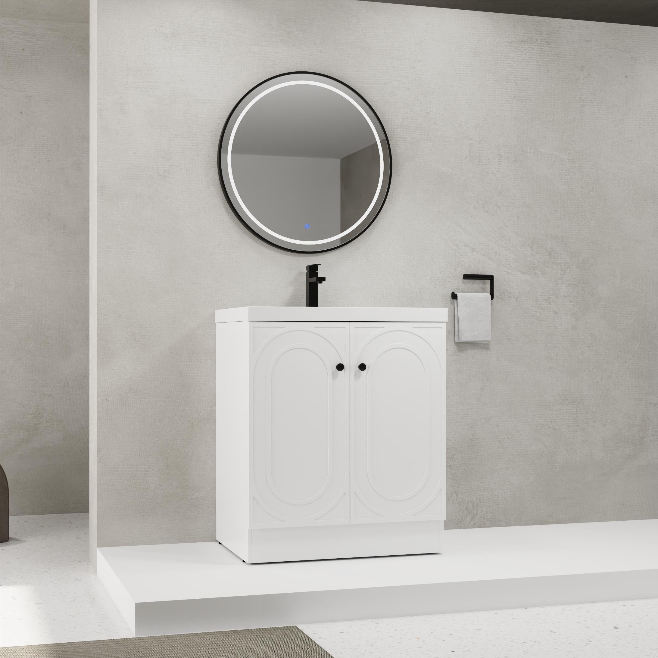 30" White Resin Vanity with Soft-Close Doors