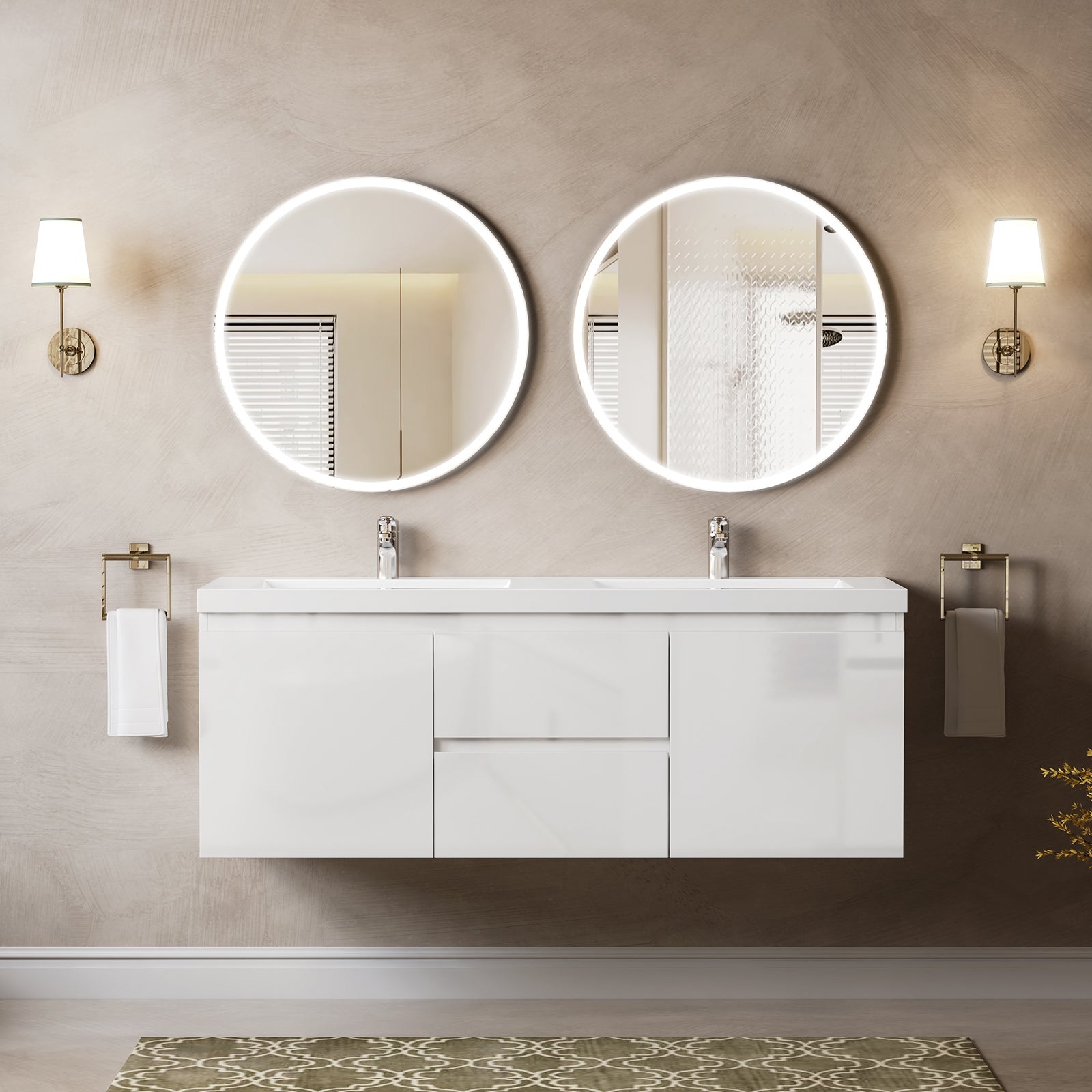 60" Floating Double Vanity with Storage