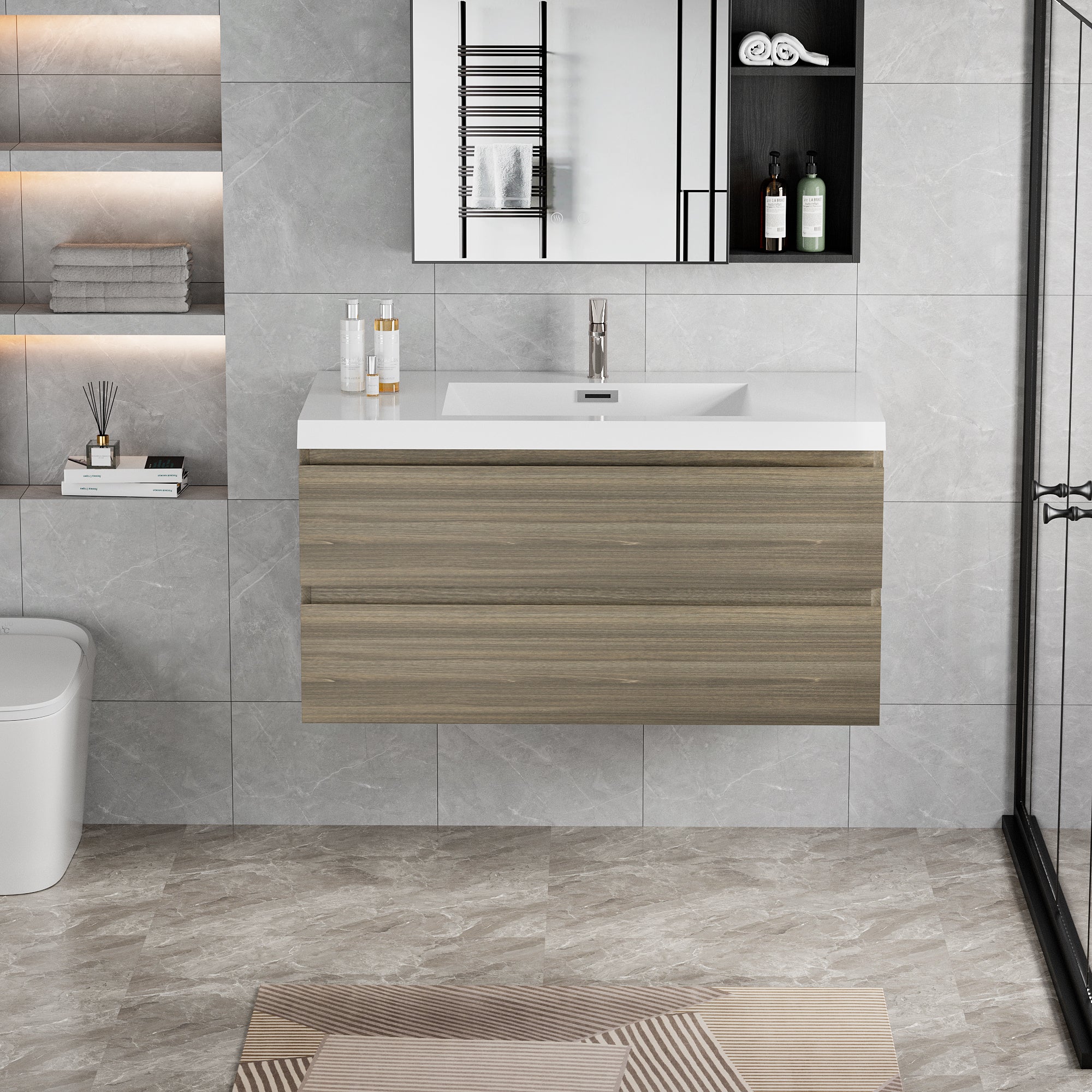 42" Floating Bathroom Vanity: Modern Ash Grey
