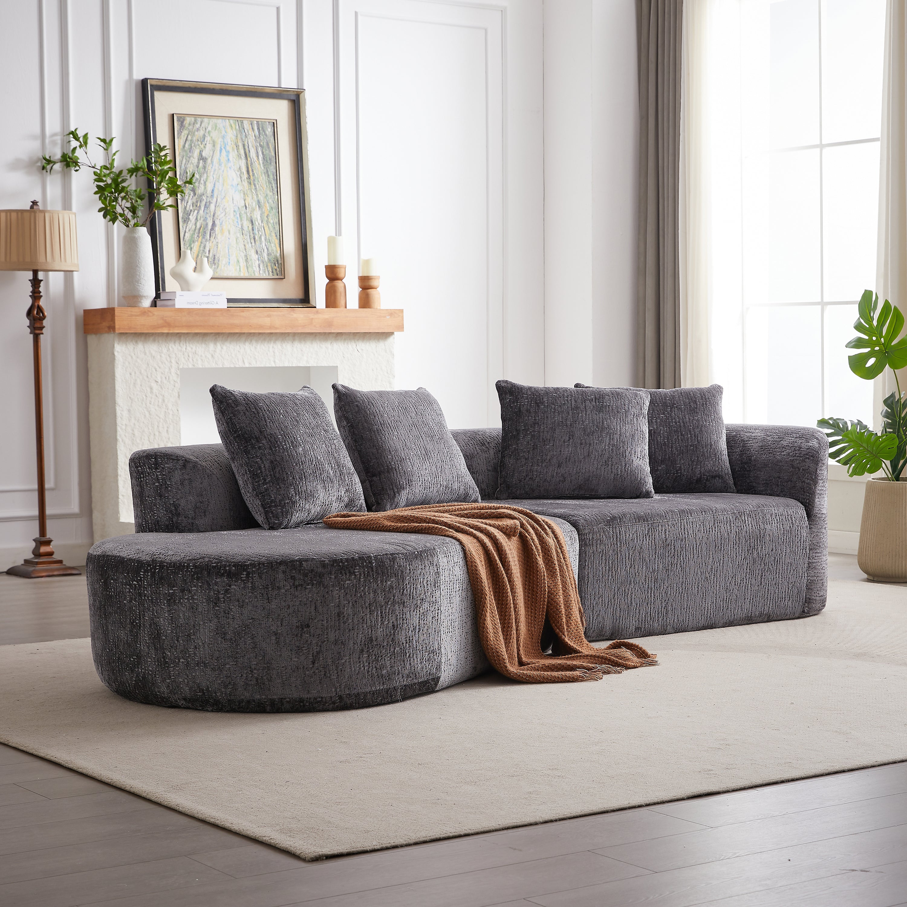 Oversized Sectional Sofa: 114" Chenille Couch