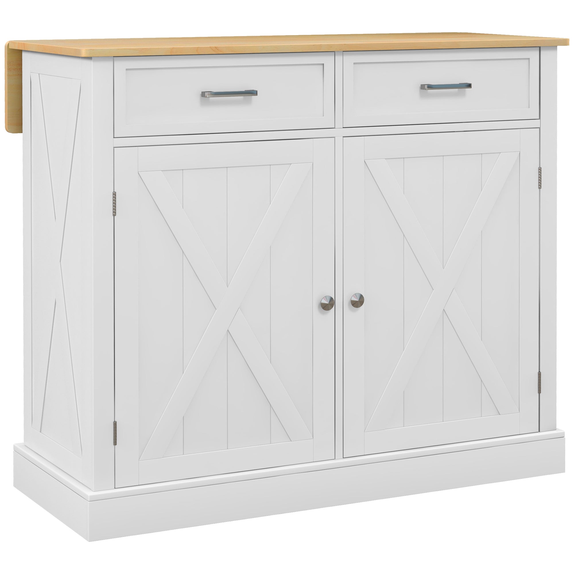 Rolling Kitchen Island Cart w/ Drop Leaf & Drawers, White