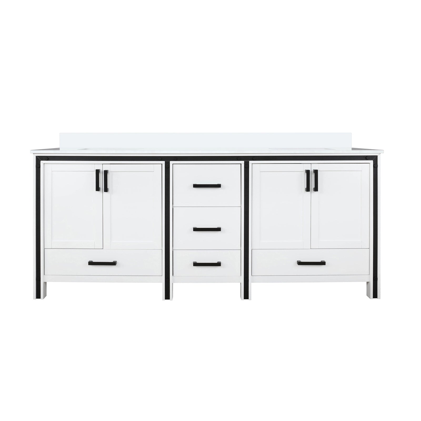 72" White Double Bath Vanity w/ Marble Top