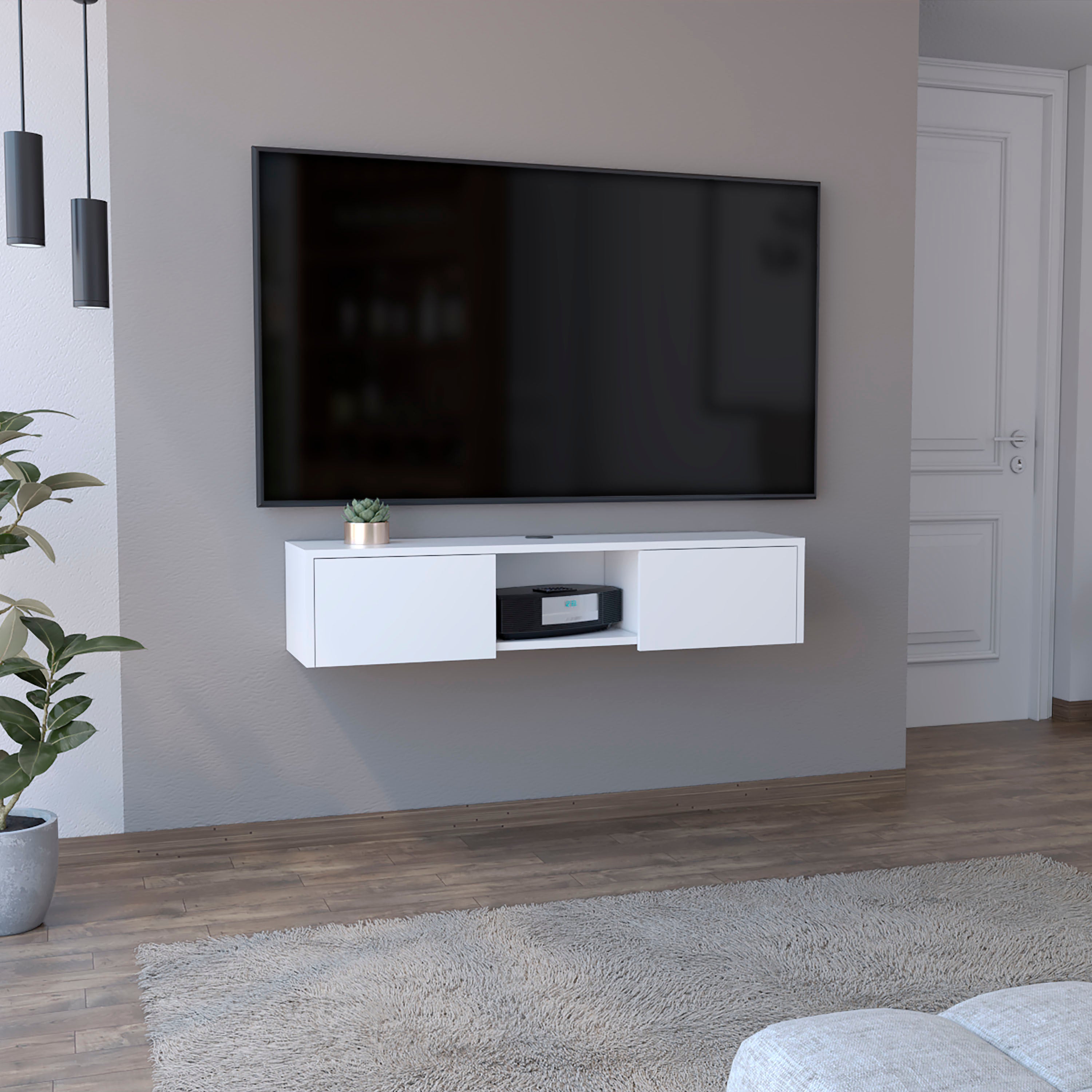 Adel Floating TV Stand, White Wall-Mounted Console