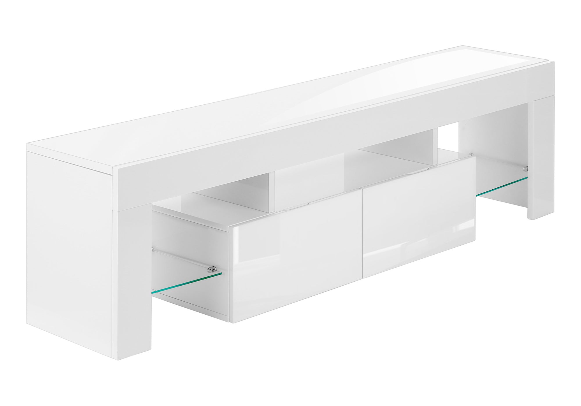 63" Modern TV Stand, Console, Media Center, White