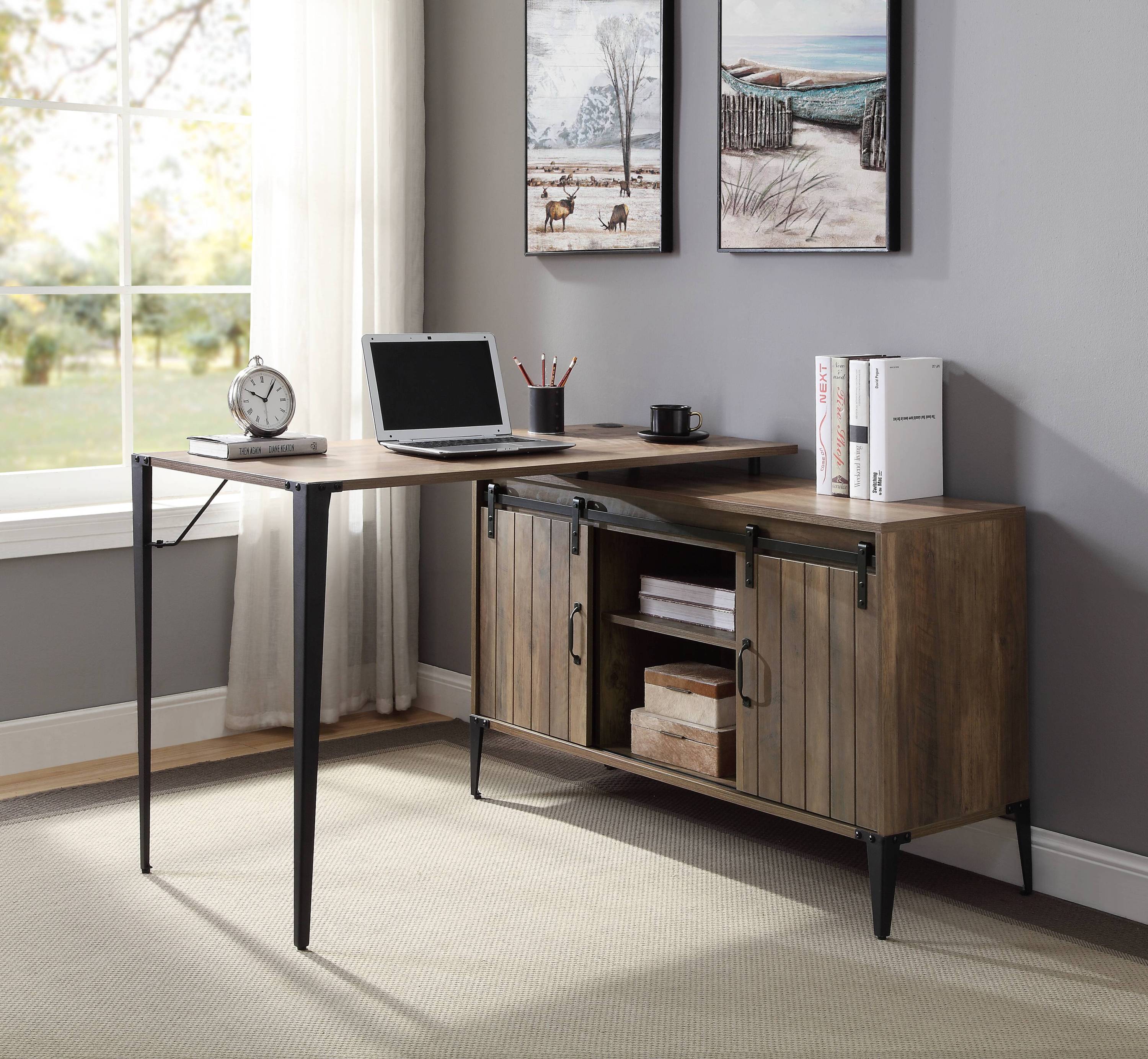 Zakwani 48" Gray Oak Writing Desk | Black Accents