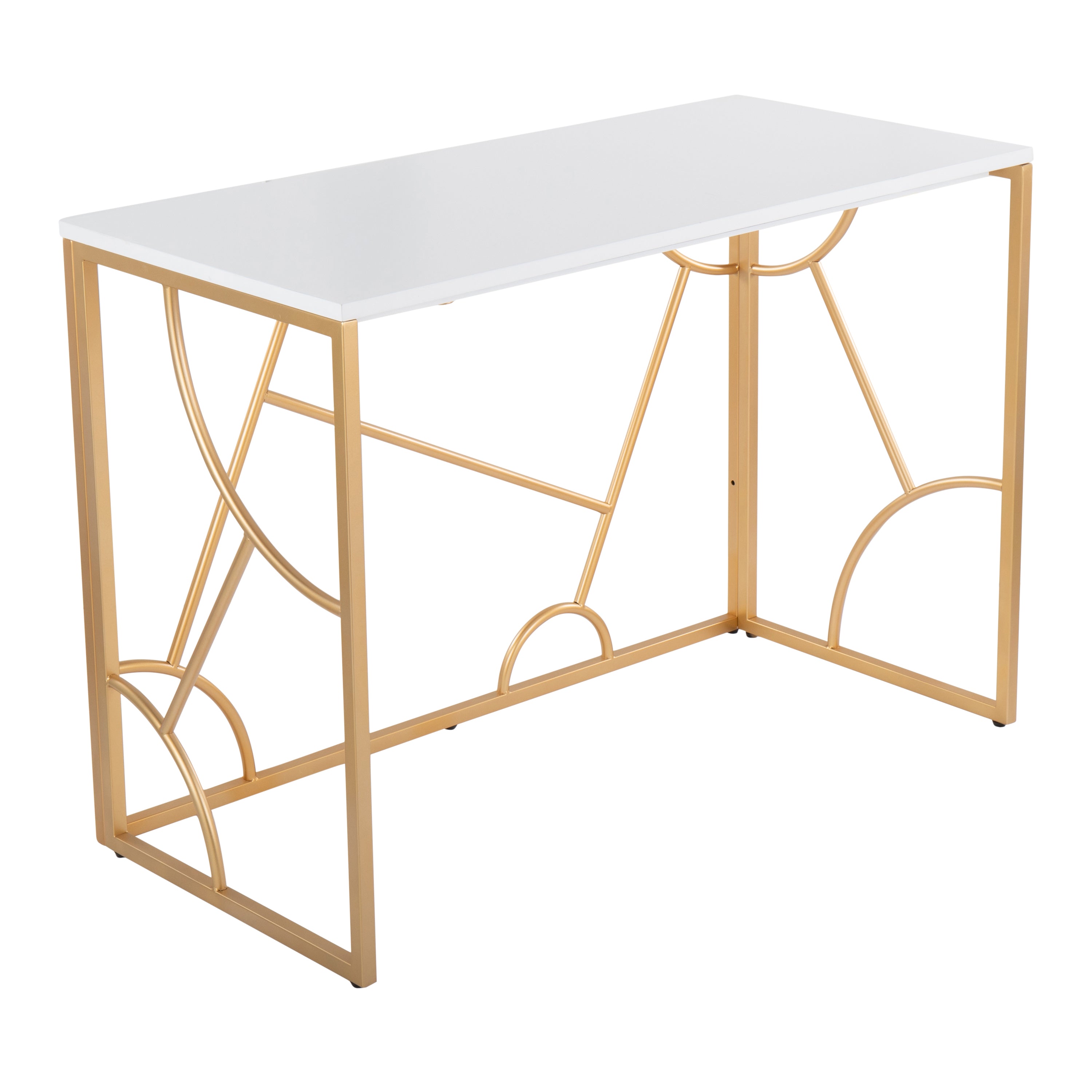 LumiSource Constellation Desk, Gold Metal & White Wood
