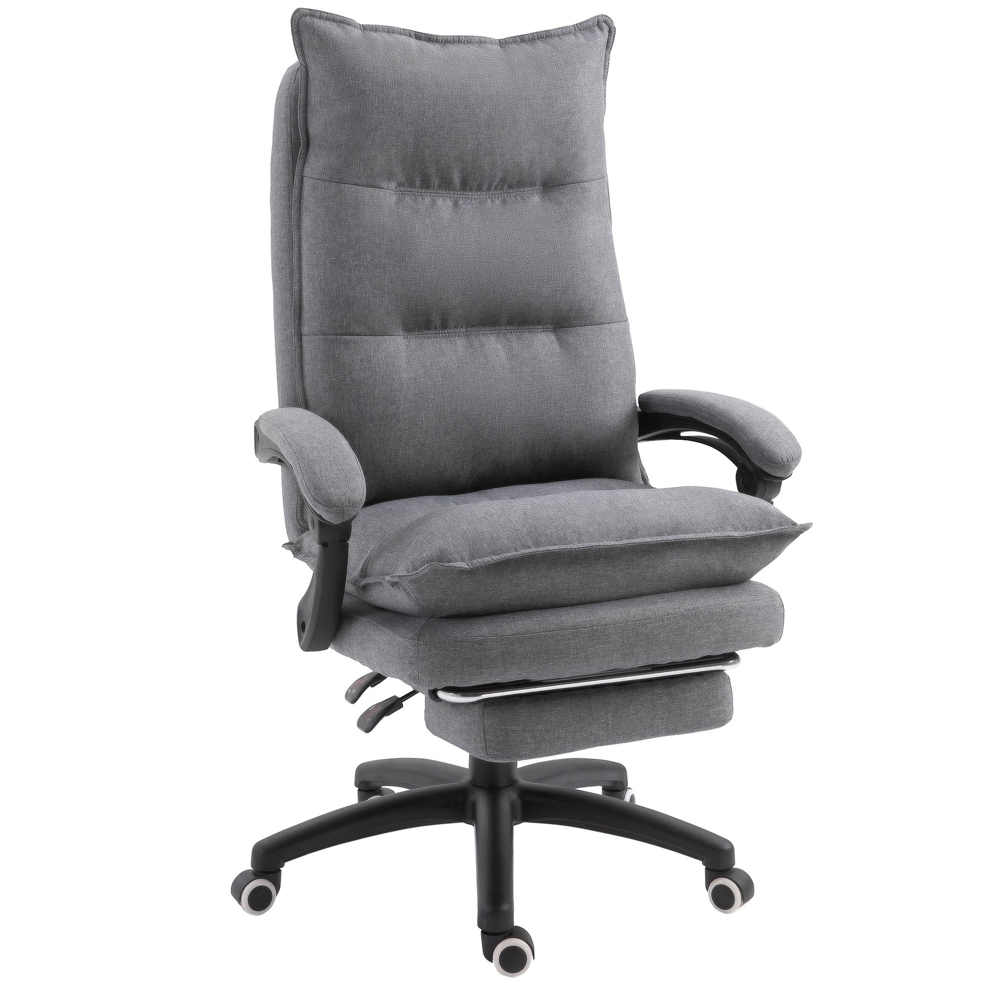 Swivel Office Chair, Linen Fabric, Reclining, Footrest, Grey