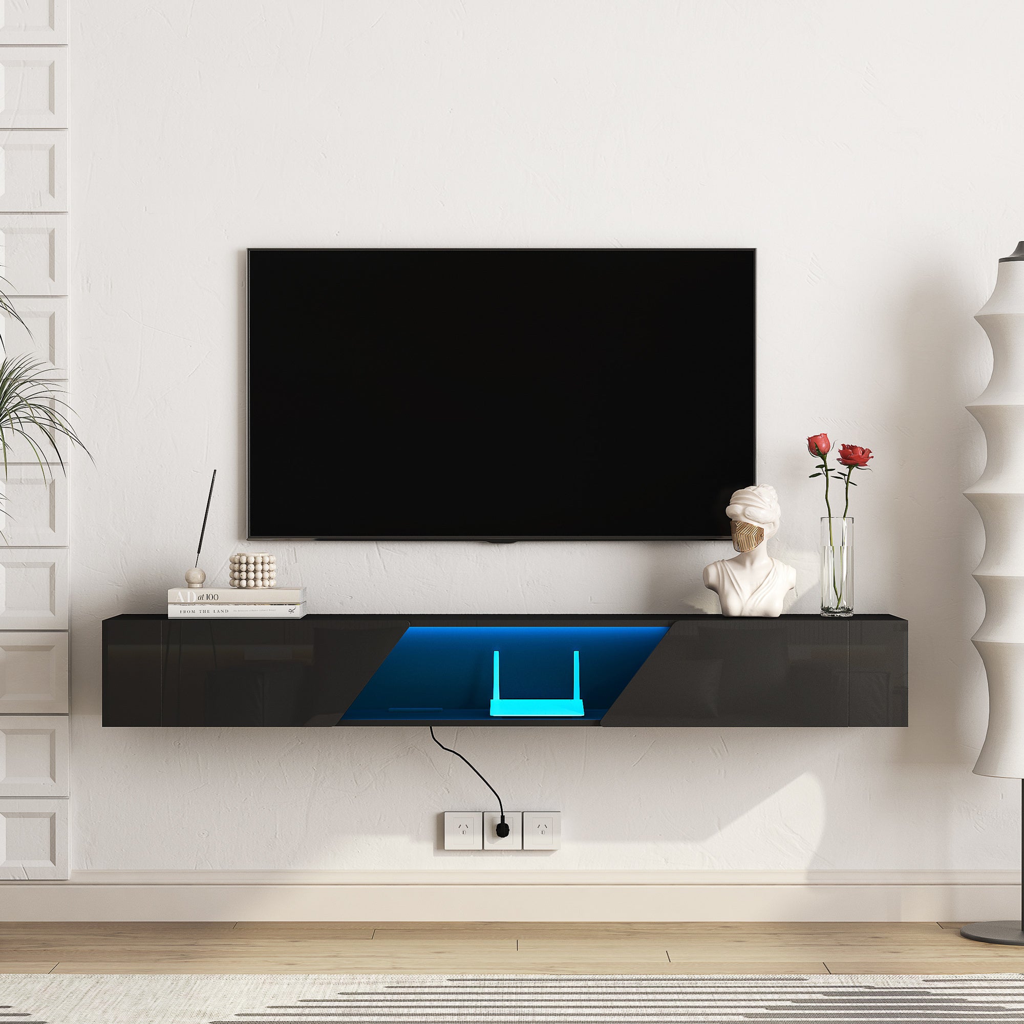 Floating TV Stand w/ LED Lights, 69" Modern Entertainment Center