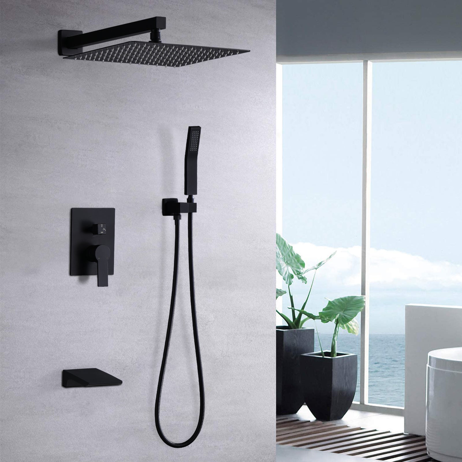 10" Rainfall Shower Head: Wall Mount System