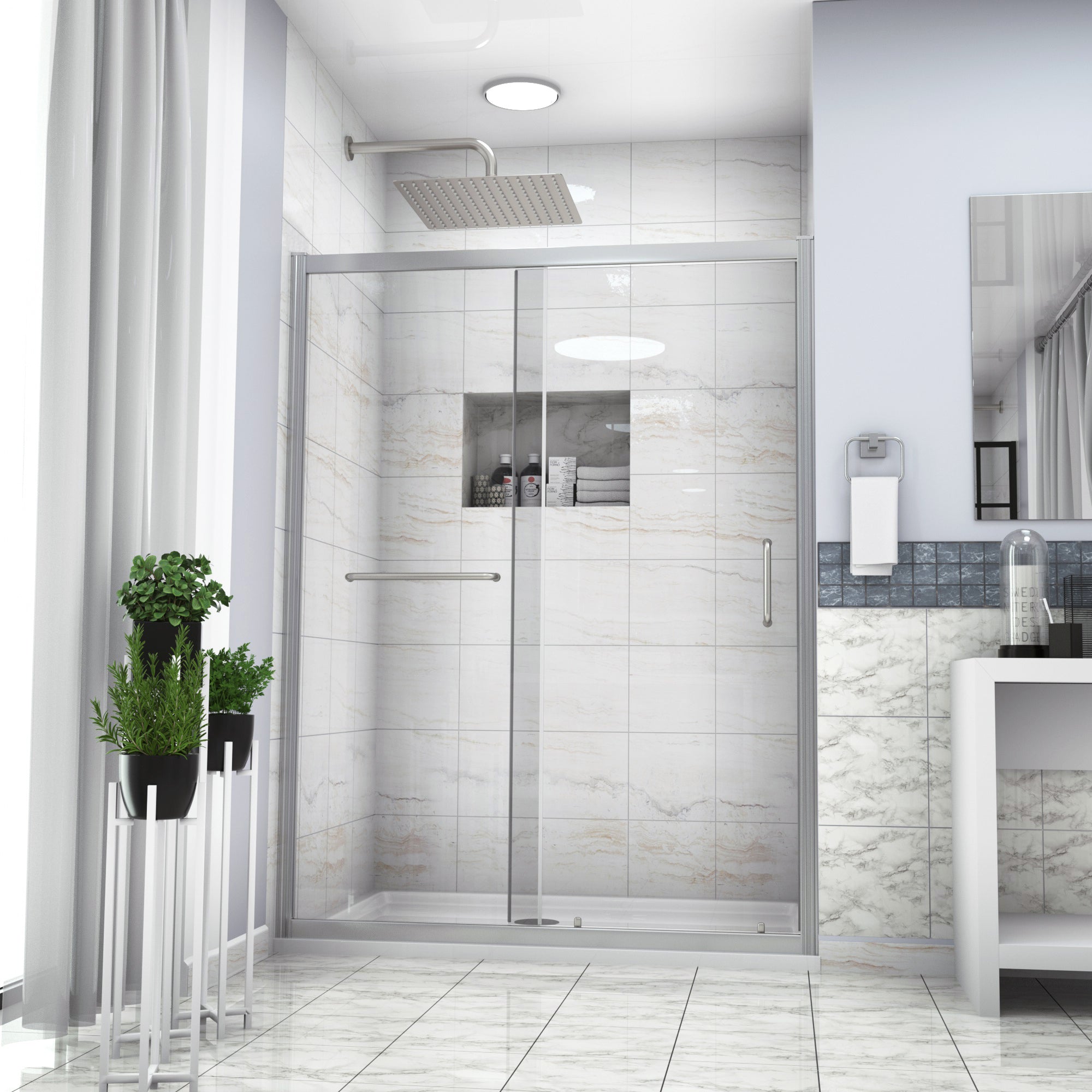 48"x72" Chrome Sliding Shower Door Enclosure