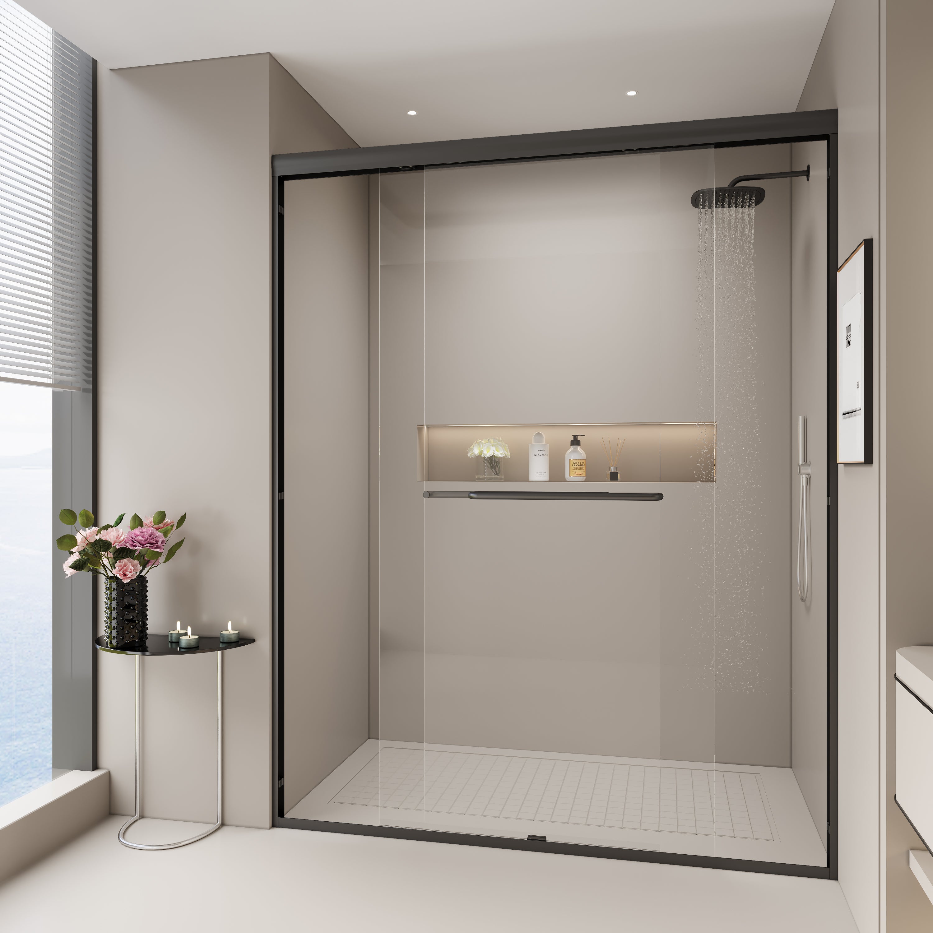 72"H x 44-48"W Matte Black Sliding Shower Door