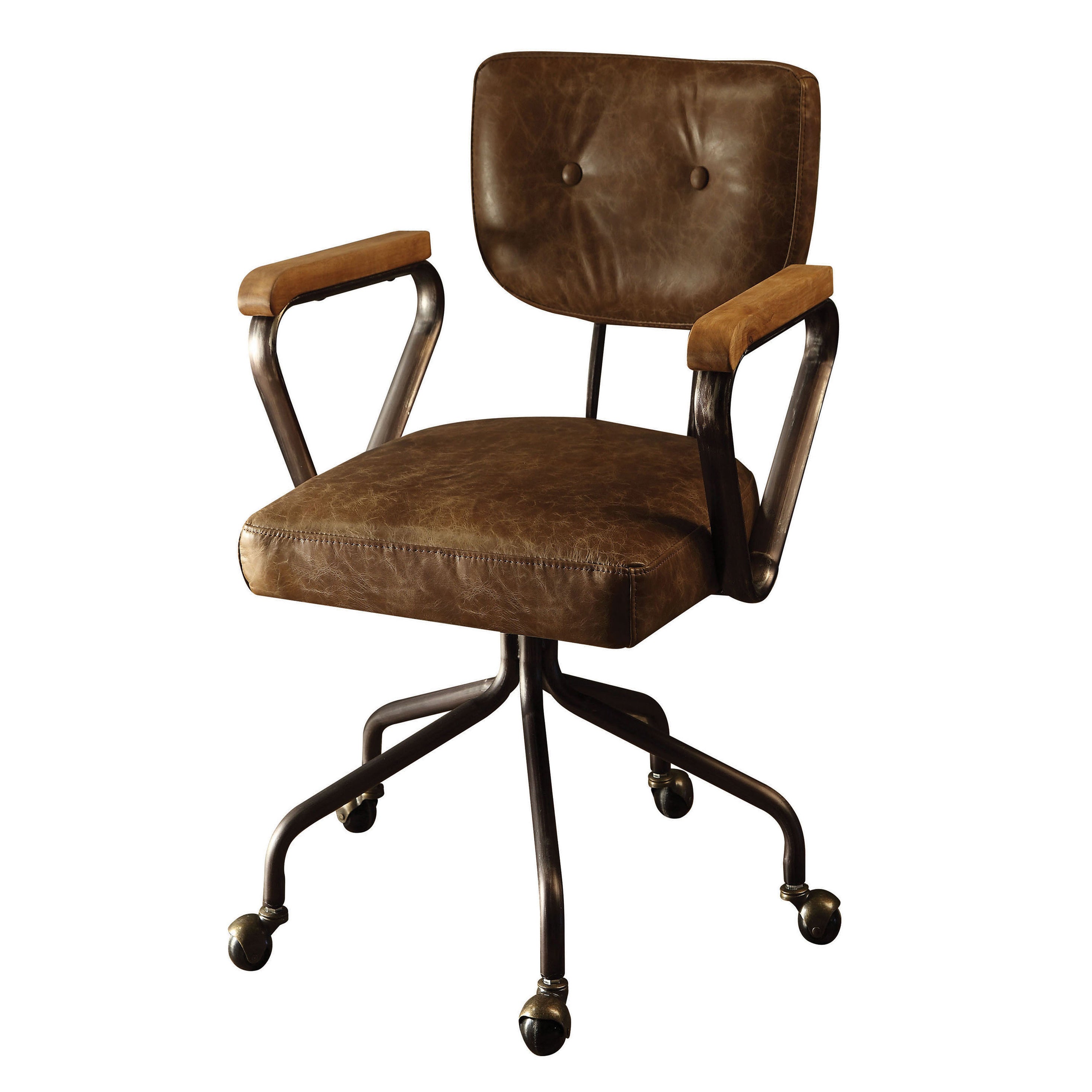 Vintage Whiskey Swivel Office Chair | Nailhead Trim