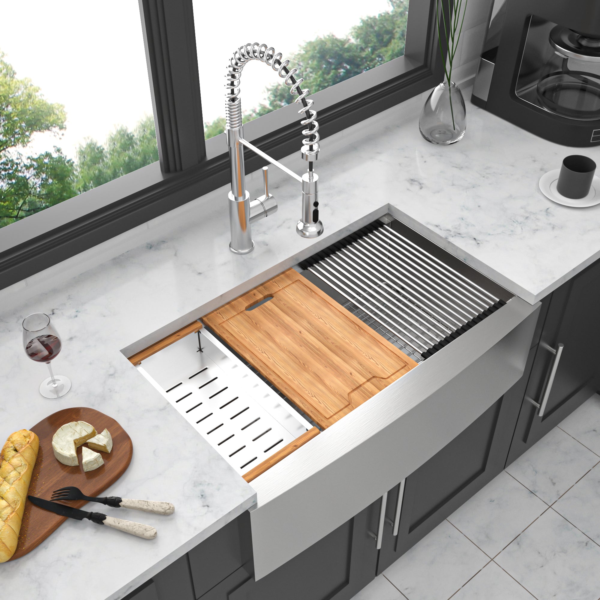 30" Farmhouse Apron Sink: Stainless Steel Workstation
