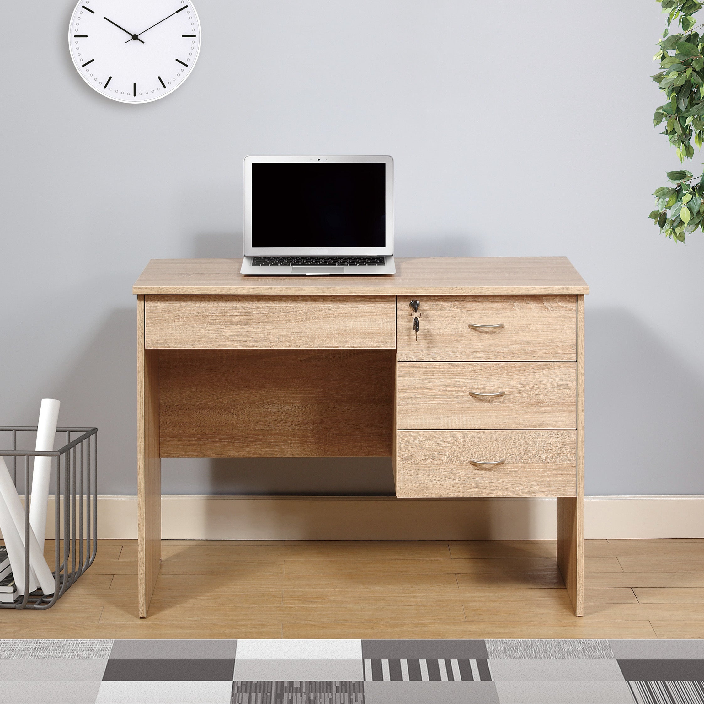 Student Desk w/ 3 Locking Drawers, Weathered White