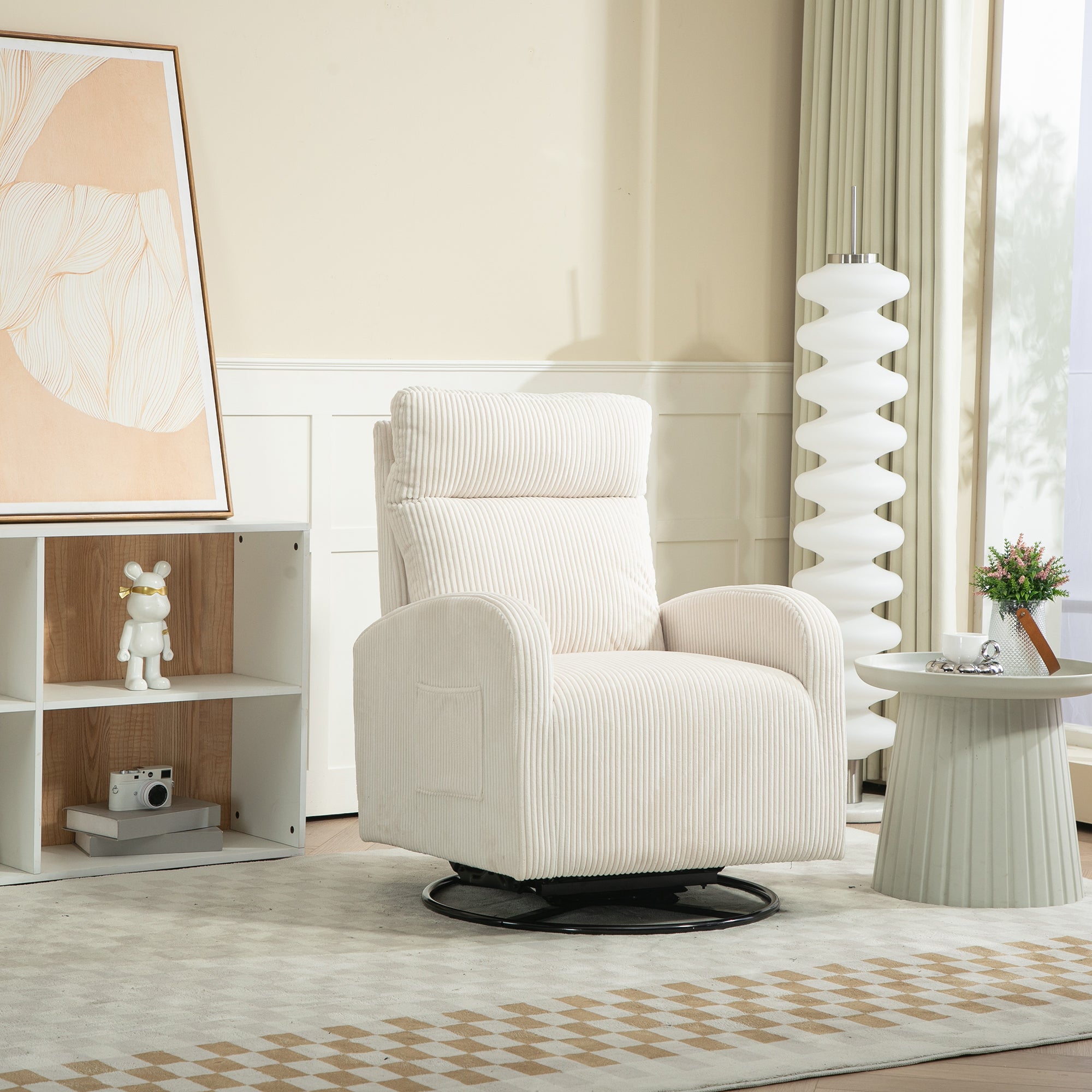 JiaDa Beige Swivel Glider Rocking Chair | Flannel Nursery Chair