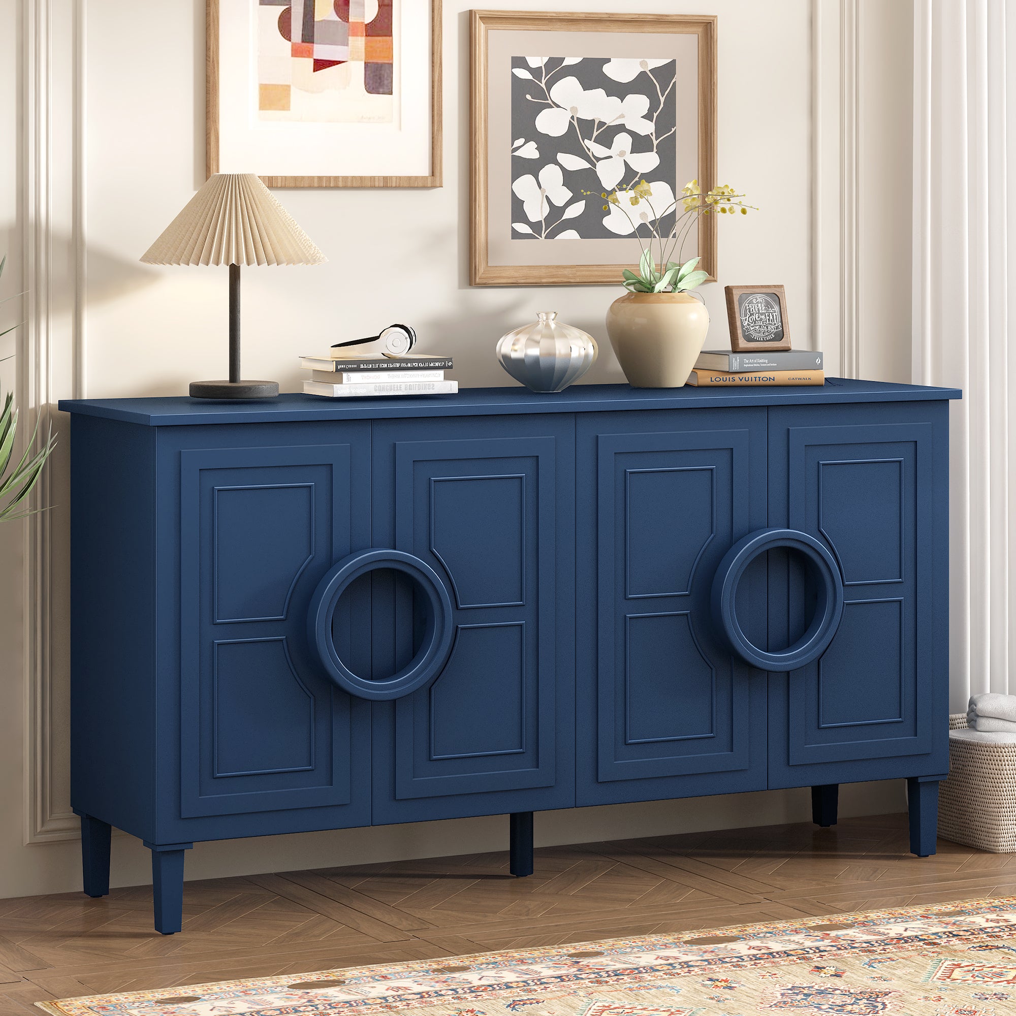 French Sideboard, 4-Door Accent Cabinet for Living Room & Study