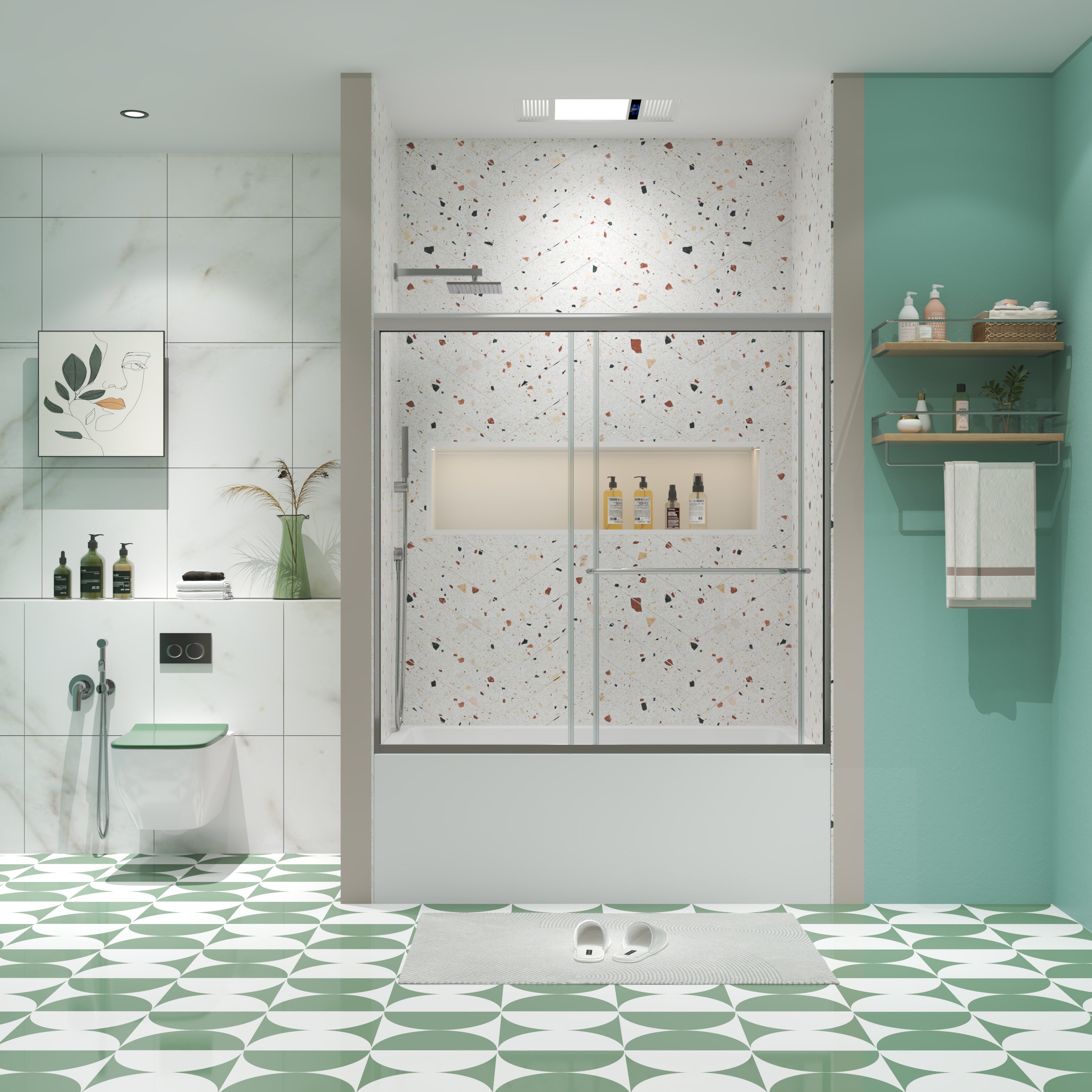 Chrome Sliding Shower Door 56-60"x58", 1/4" Glass