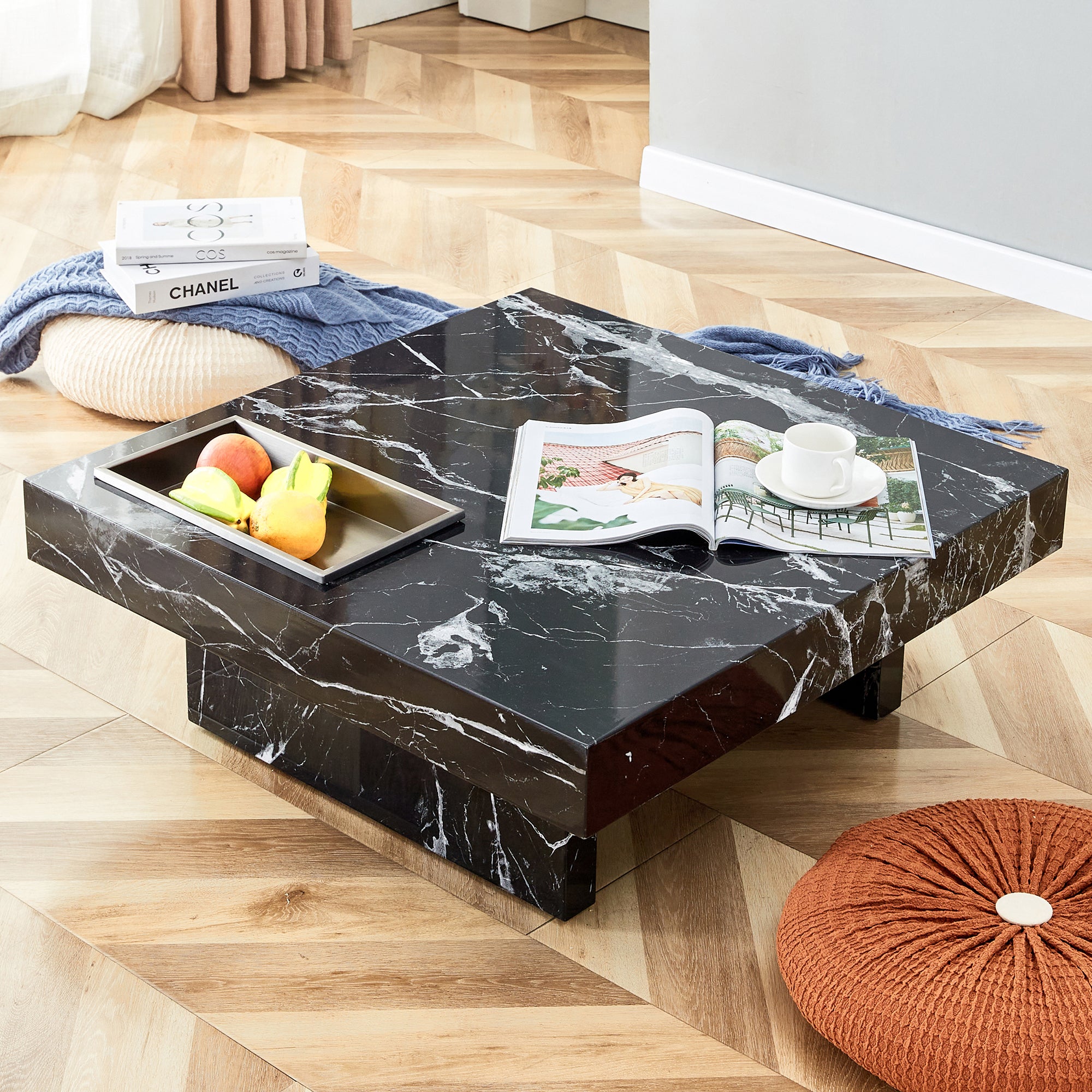 Modern Black Pattern MDF Coffee Table (31.4")