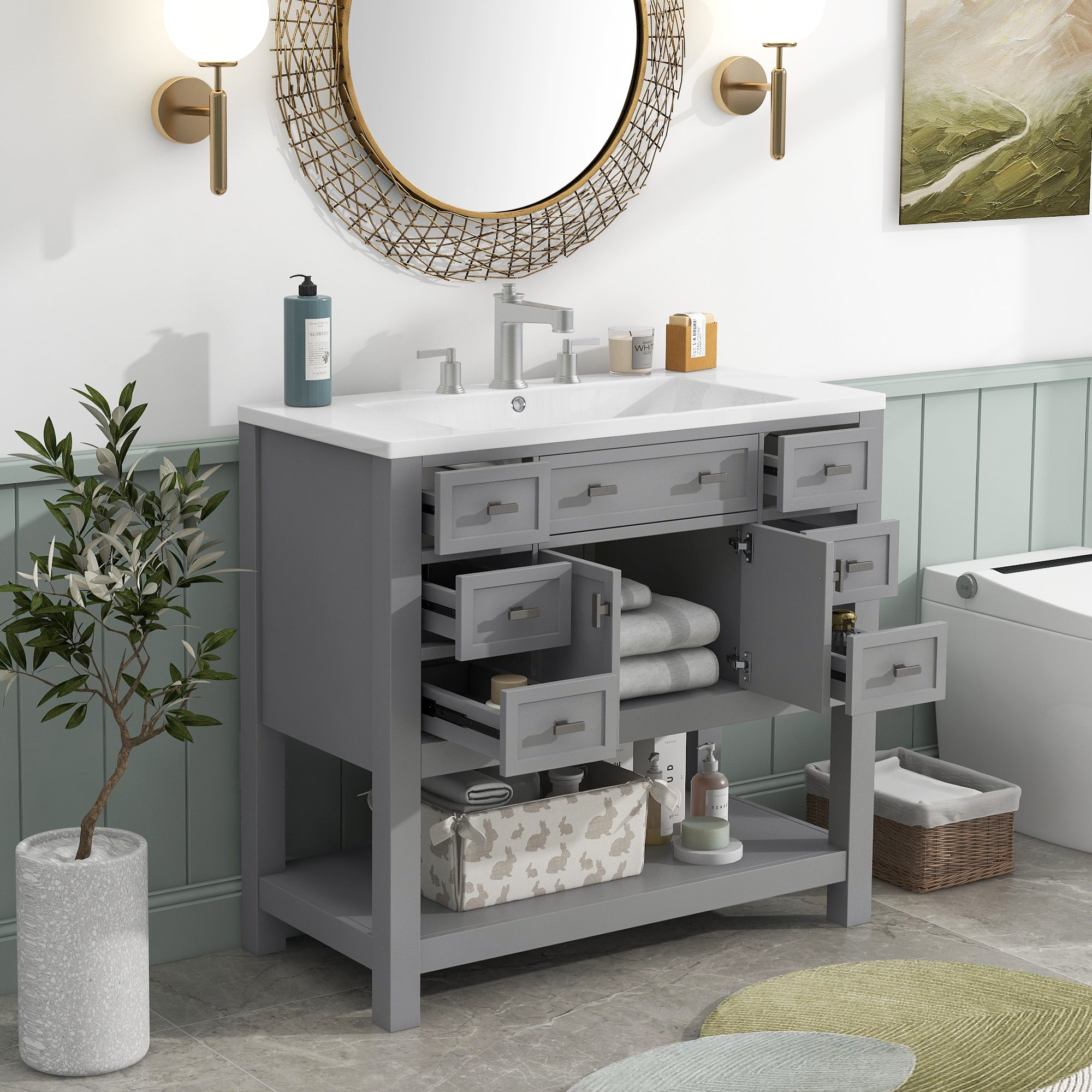 36" Modern Bathroom Vanity with Sink & Drawers