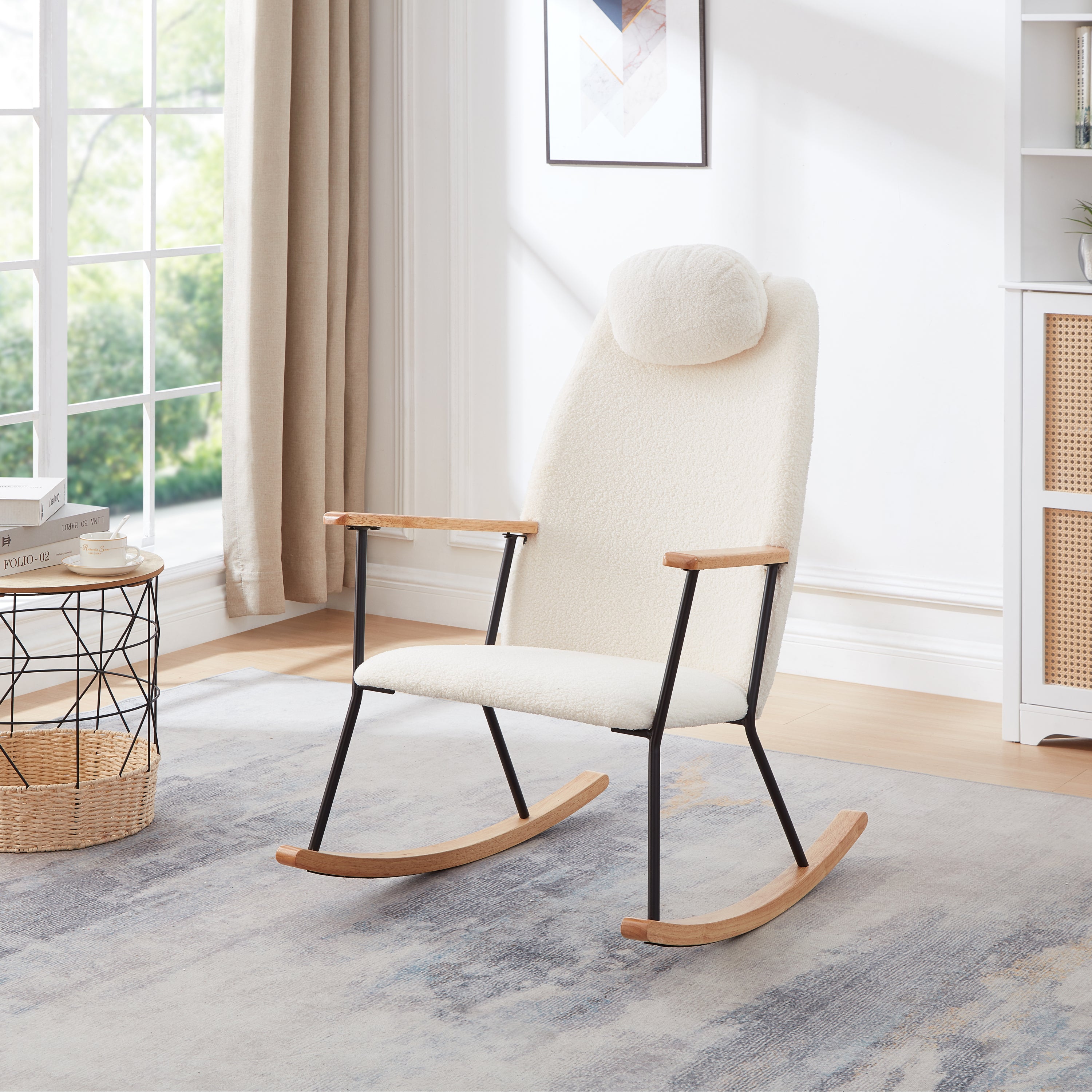 Teddy Rocking Chair w/ Headrest | White Glider Rocker