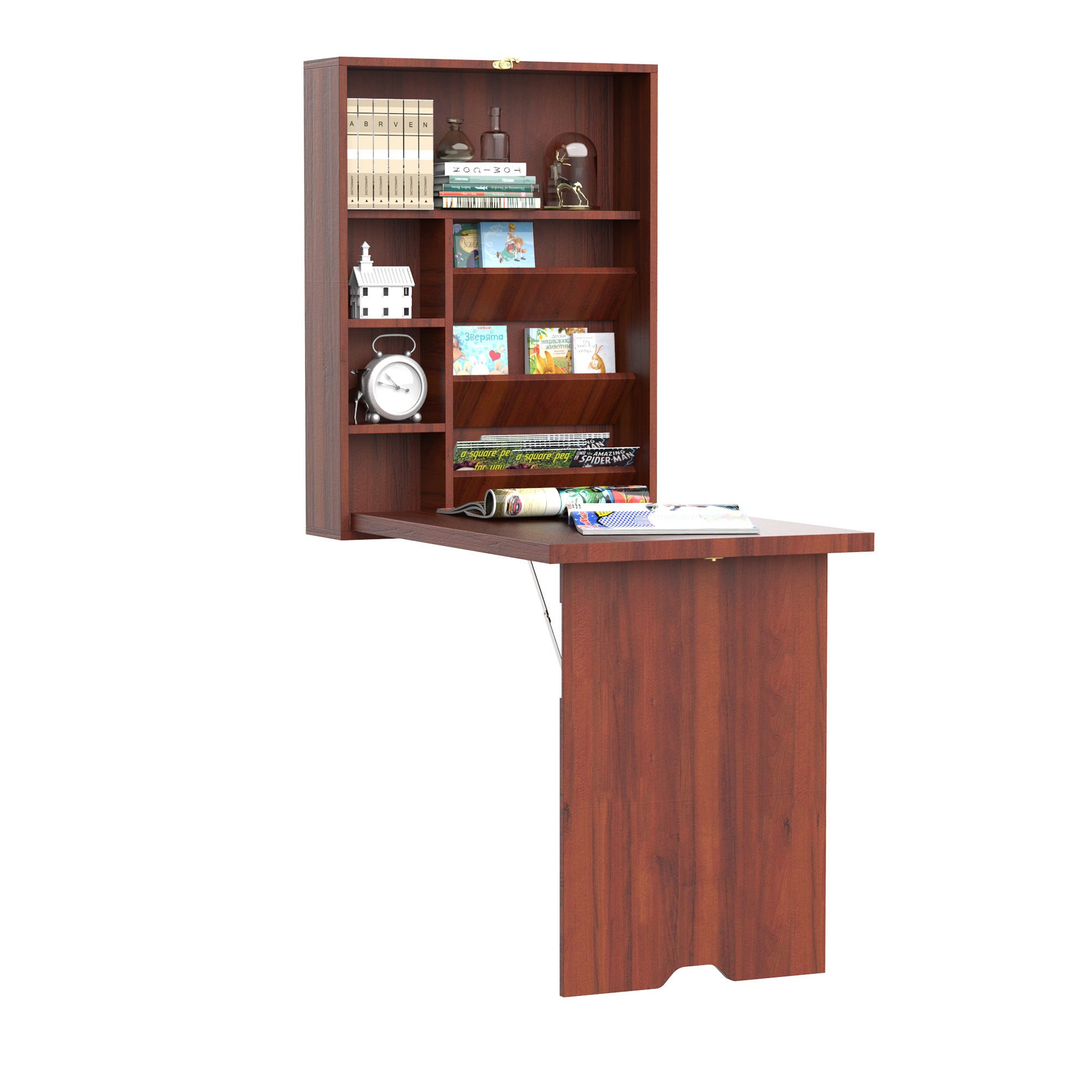 Wall Mounted Fold-Out Desk, Mahogany
