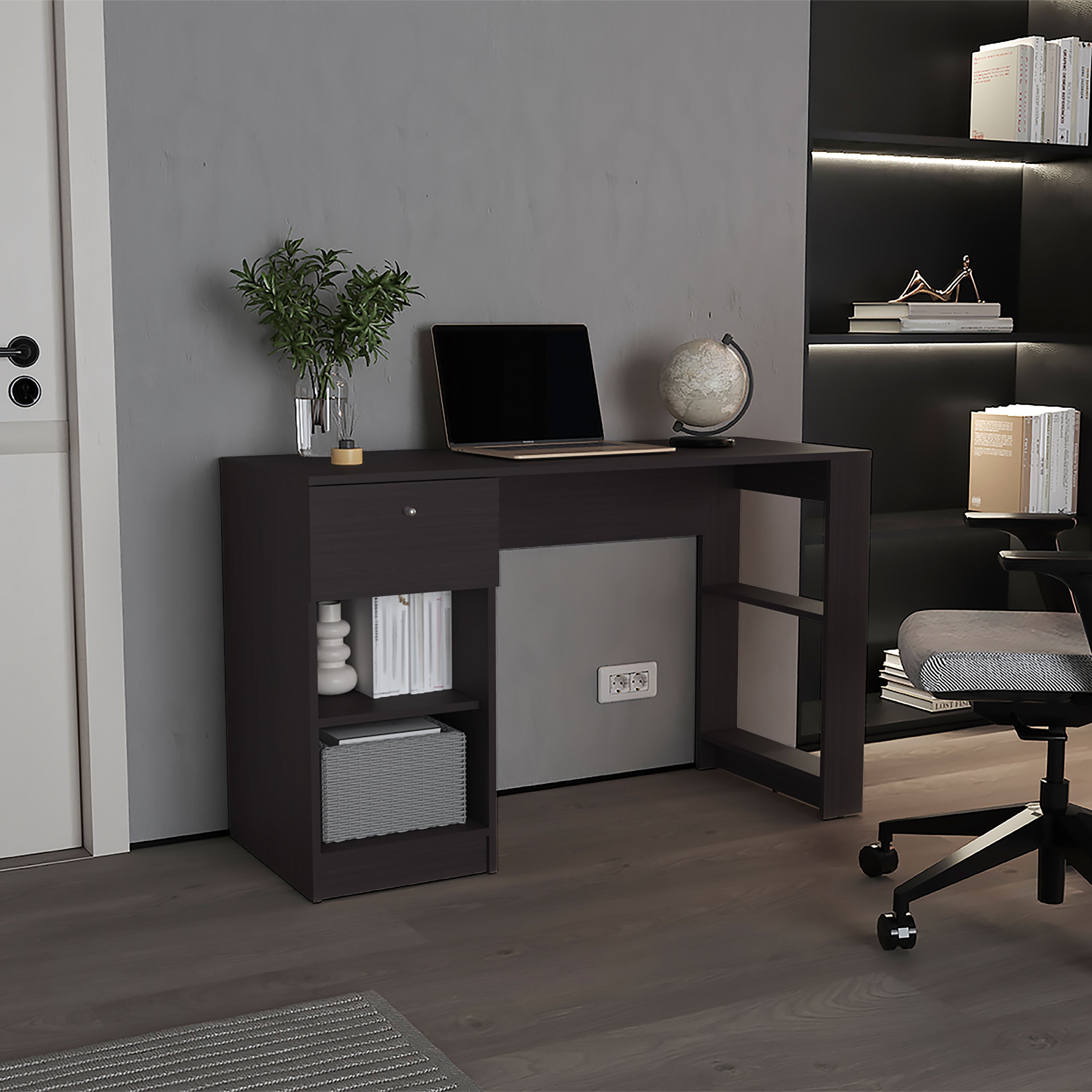 47" Wide Home Office Desk w/ Shelves - Black