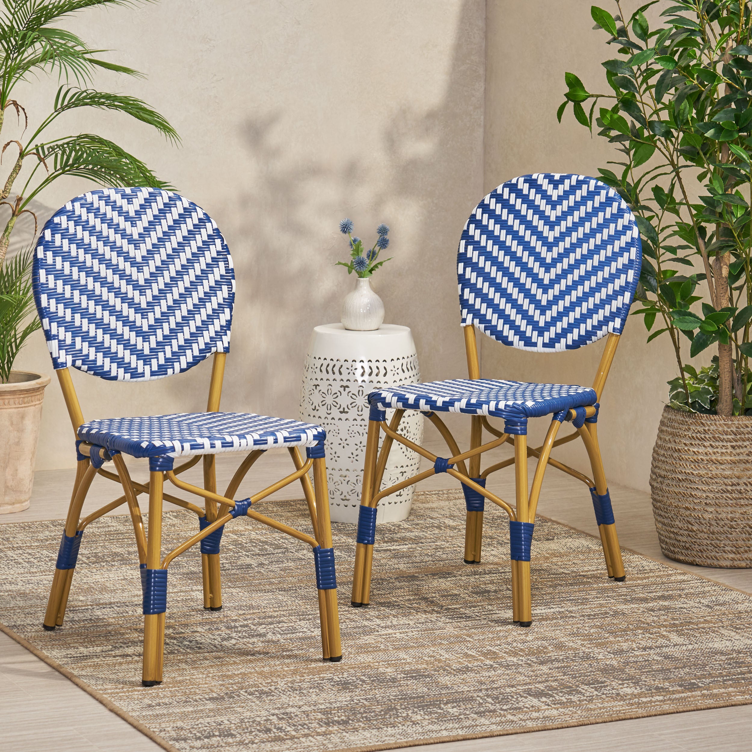 Navy Blue Bistro Chairs Set of 2 - Outdoor Patio