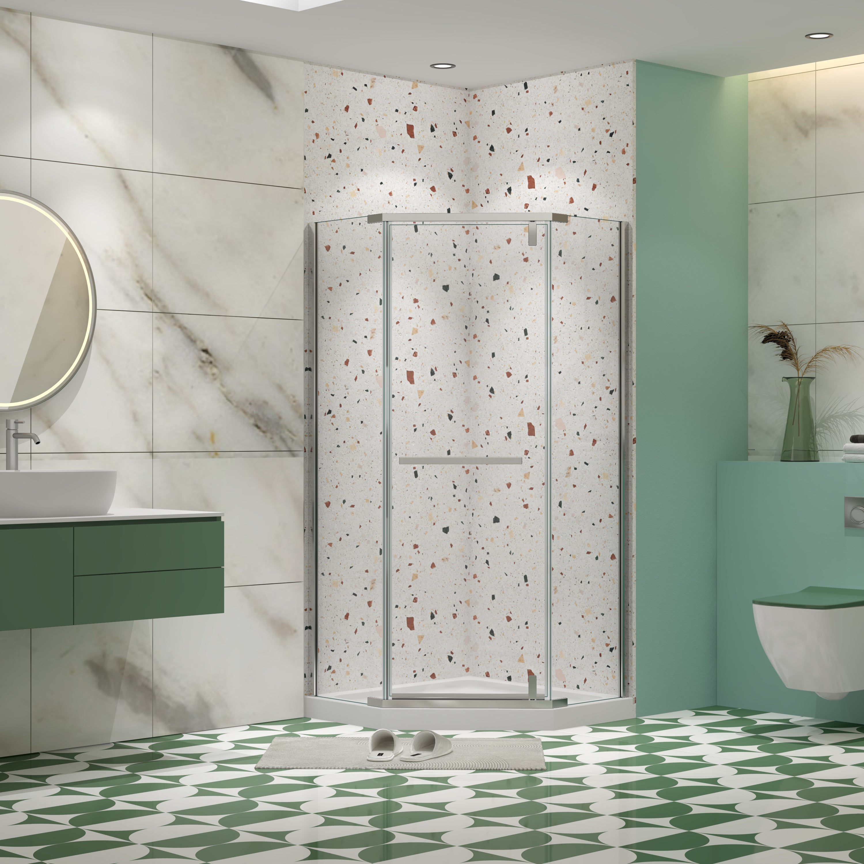 Frameless Pivot Shower Door, 35x72", Chrome