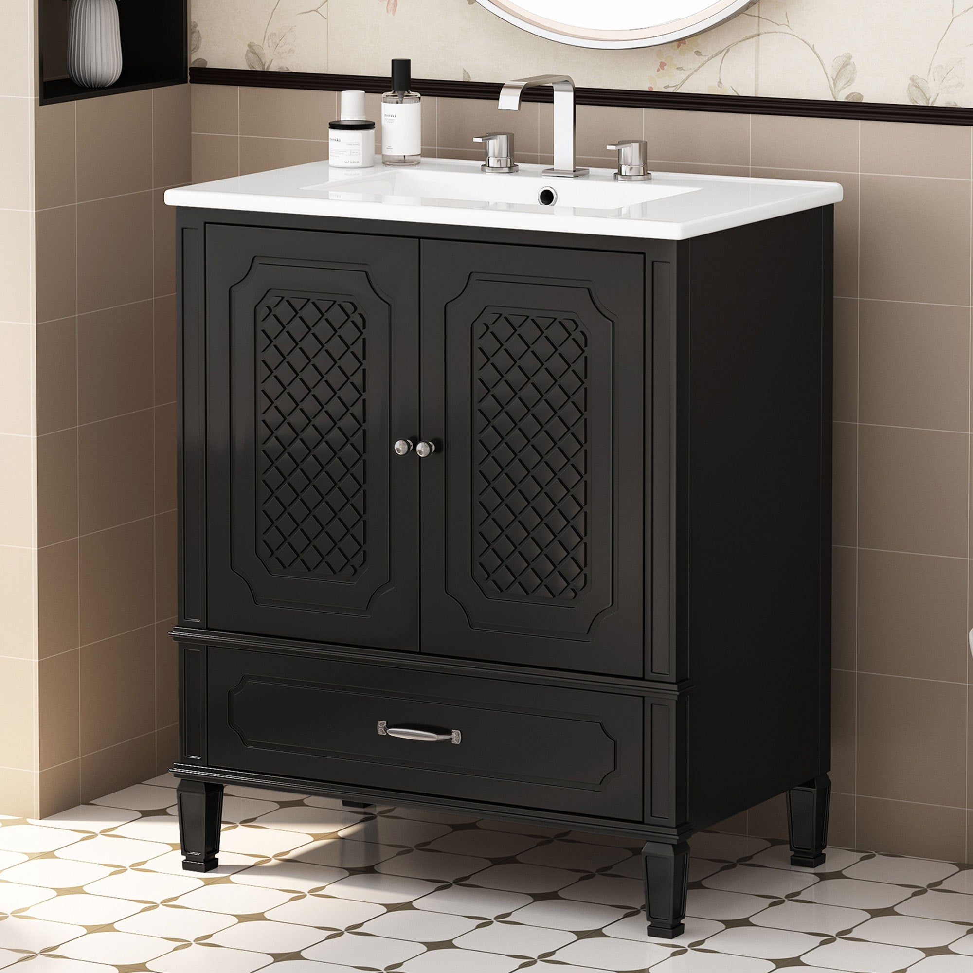 30" Black Vintage Bathroom Vanity with Sink