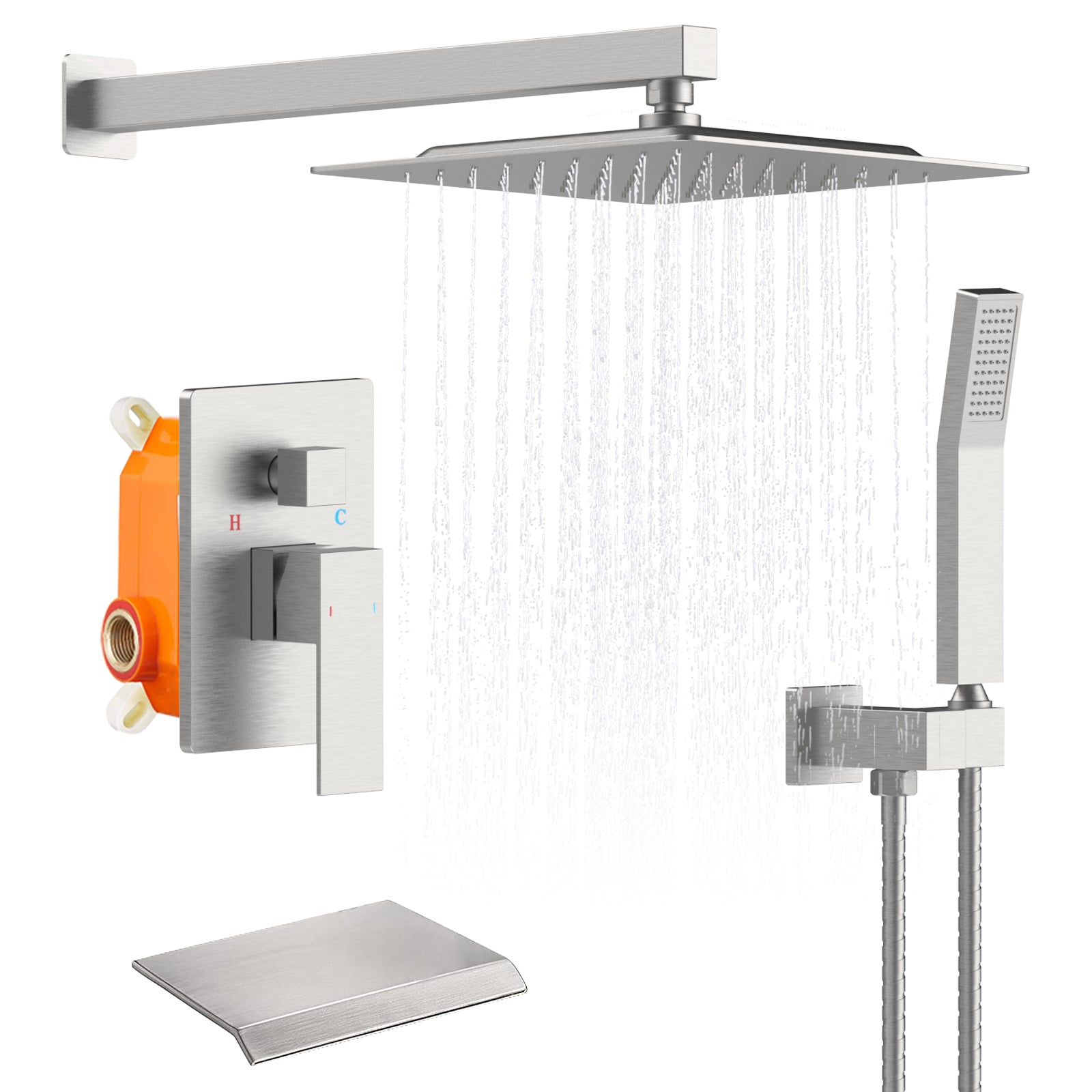 Matte Black Rainfall Shower Faucet Set 10"