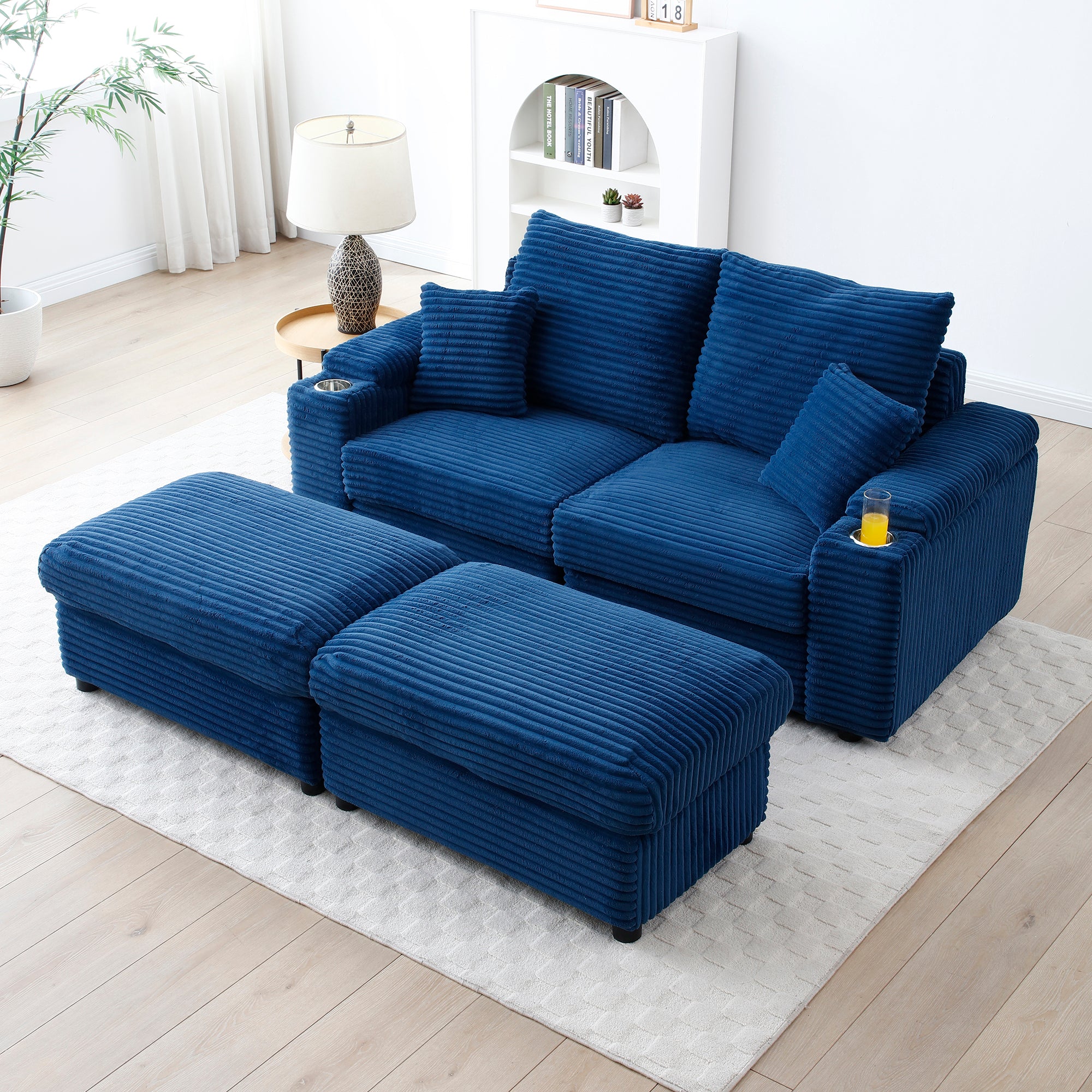 Plush Loveseat with Ottoman: Small Space Sofa
