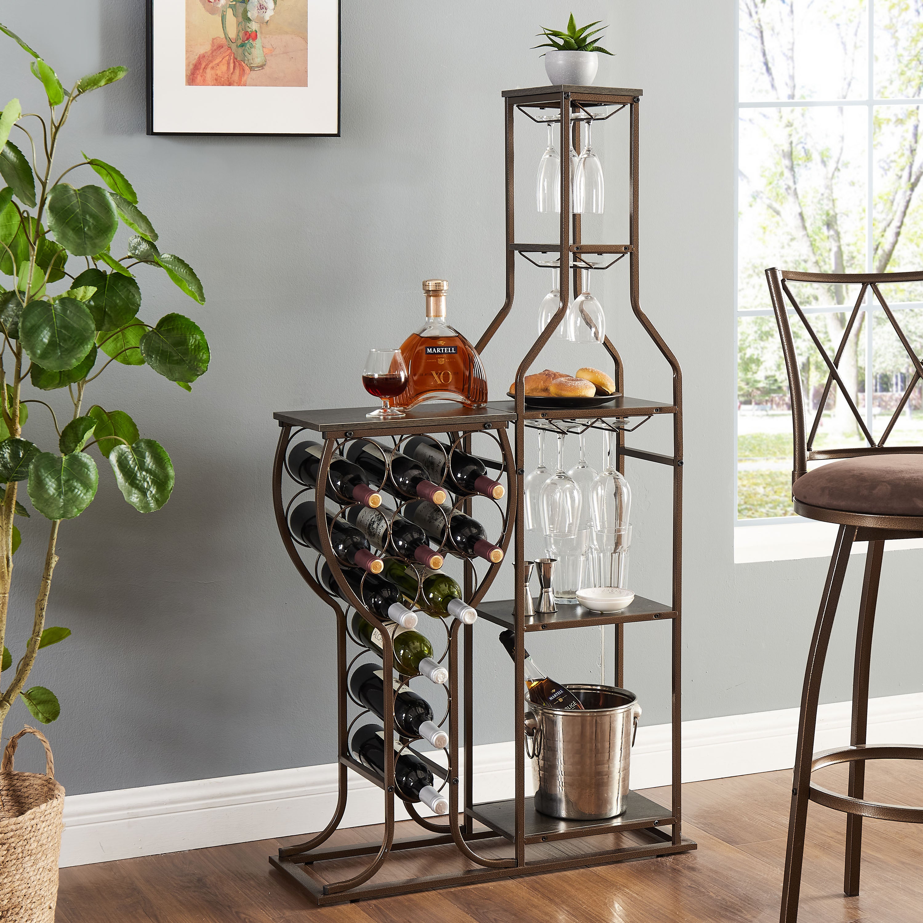 Grey 5-Tier Wine Rack w/ Glass Holder