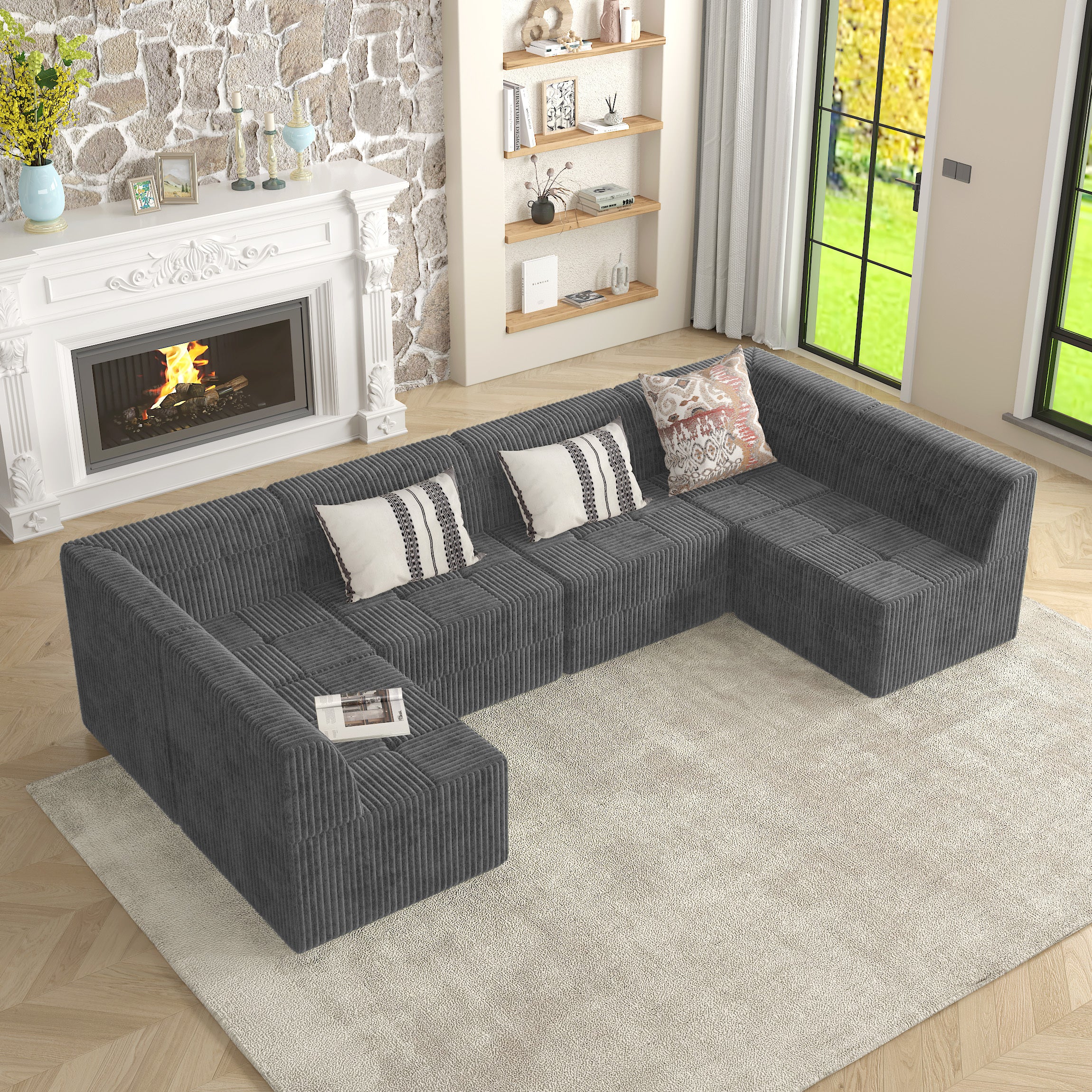 U-Shaped Sectional Sofa: Modern Minimalist Grey
