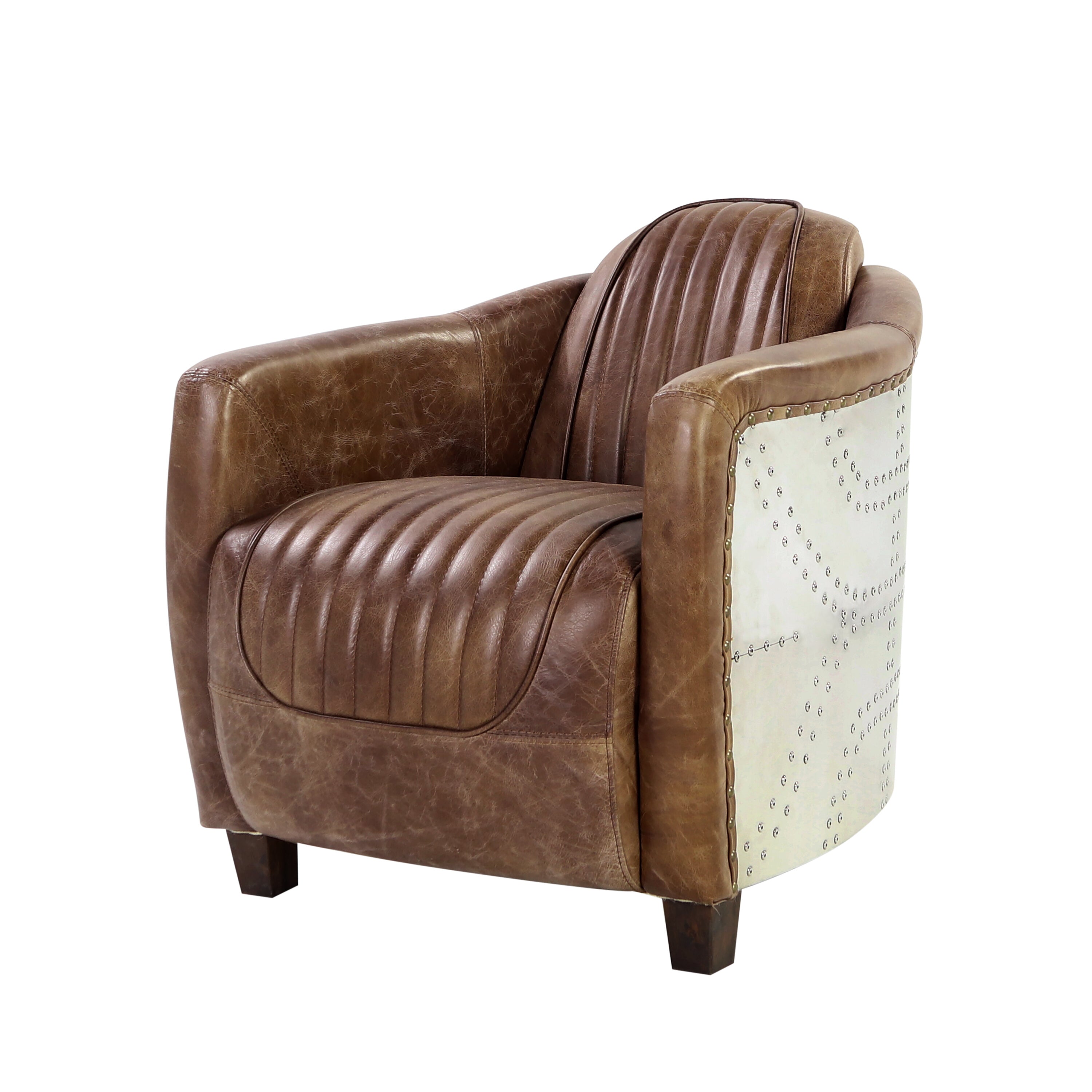 Brancaster Retro Chair: Brown Leather & Aluminum