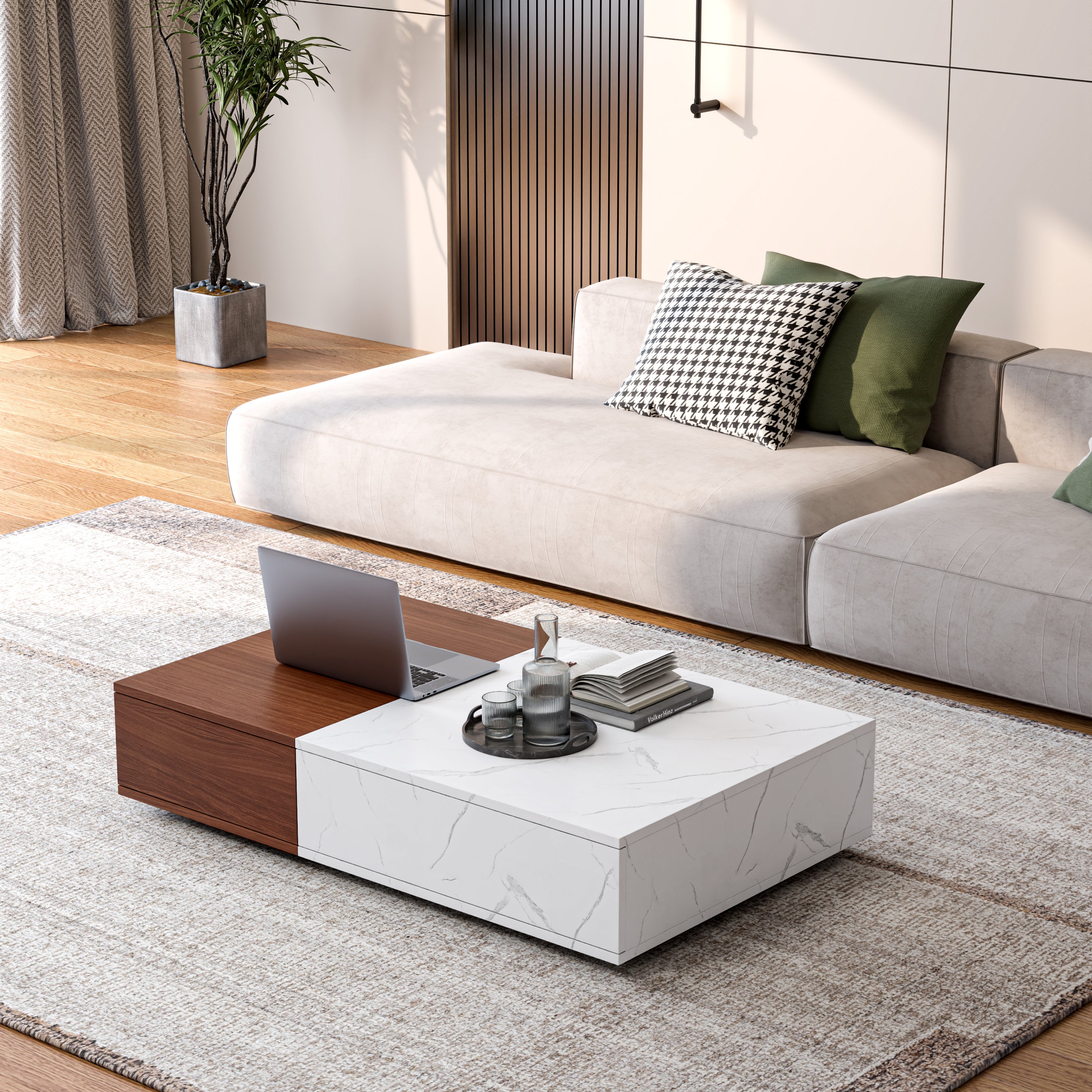 Modern Walnut Coffee Table w/ Storage | Living Room Furniture