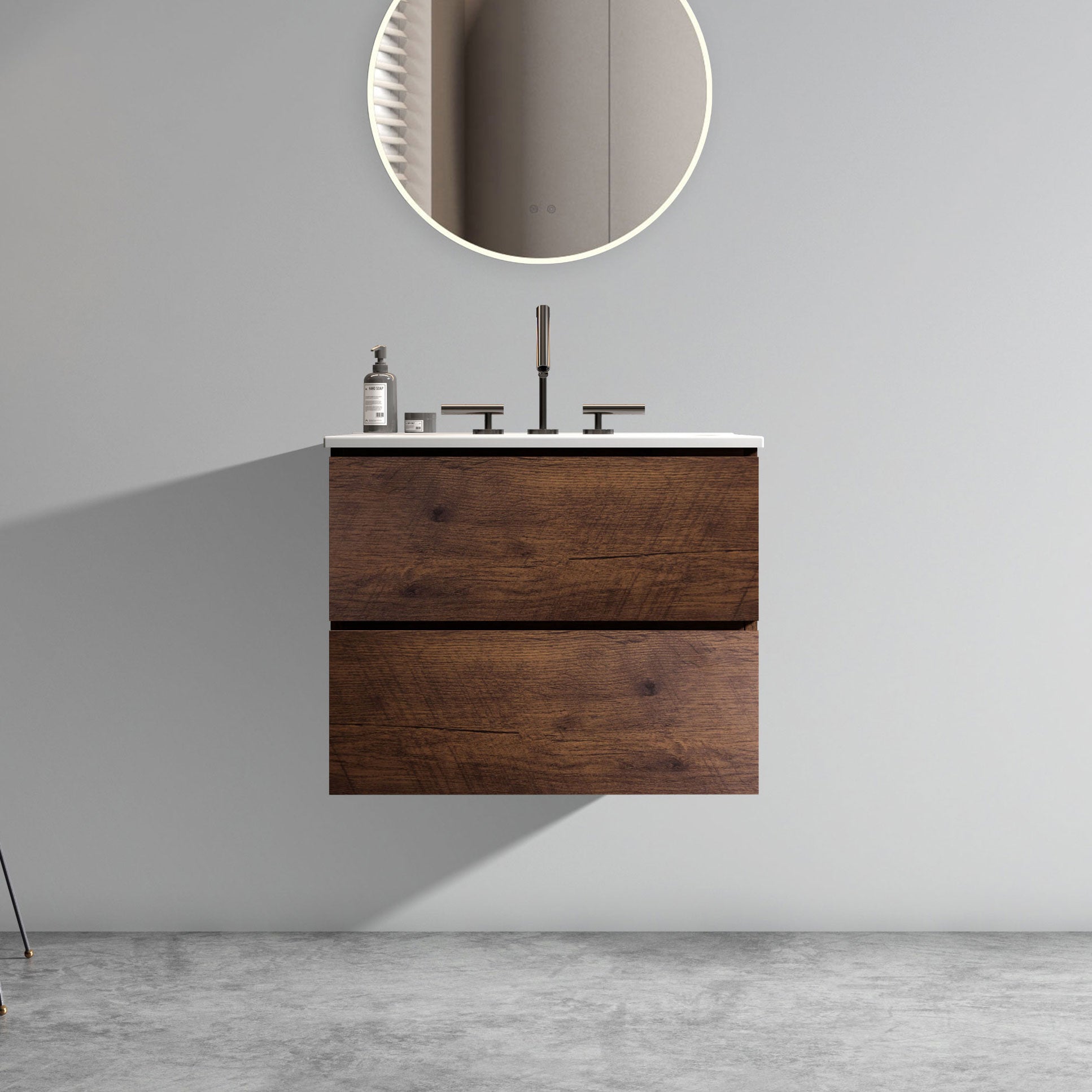 Walnut Floating Bathroom Vanity with Sink