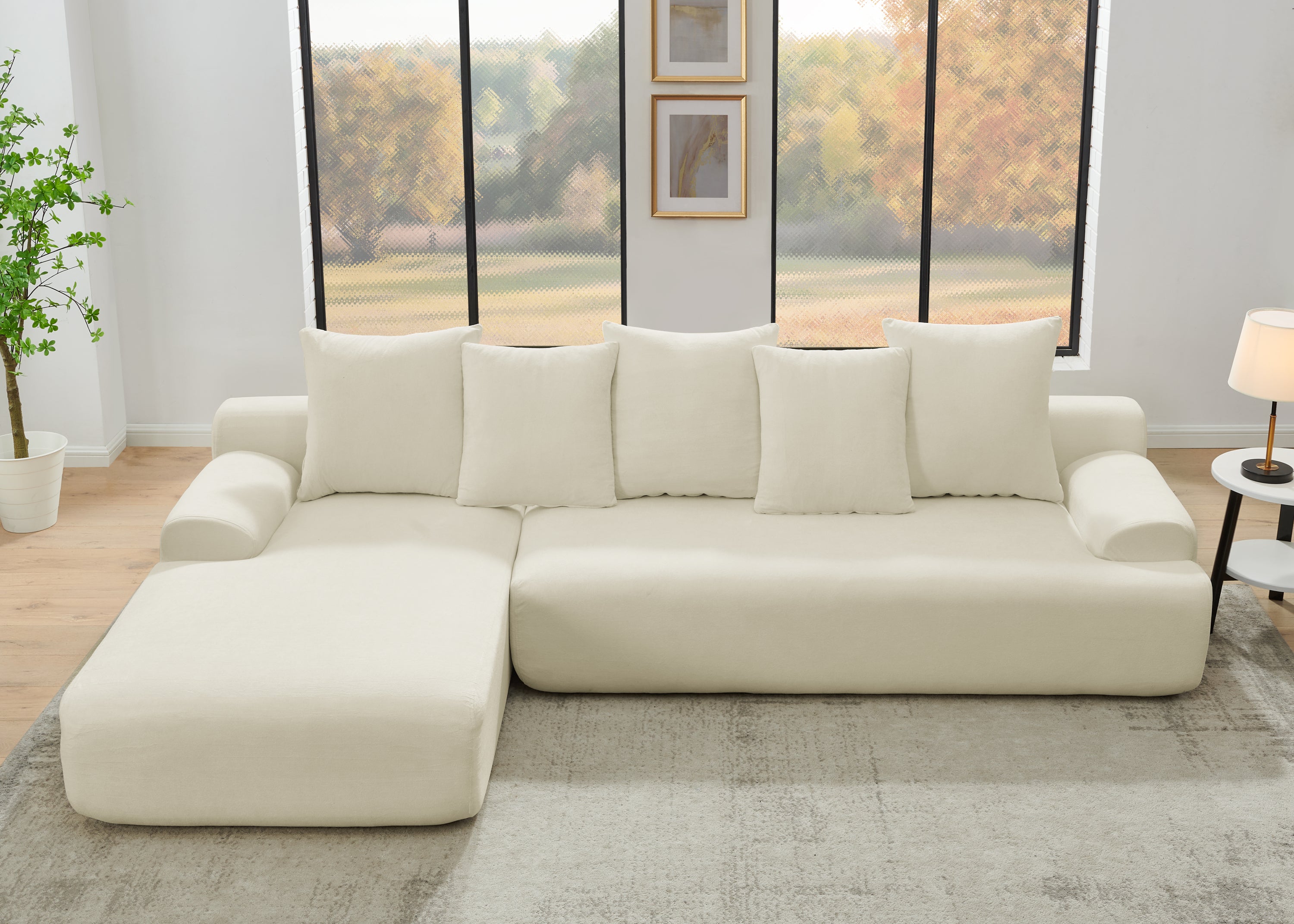 Modern Beige Velvet L-Shape Sectional Sofa (110")