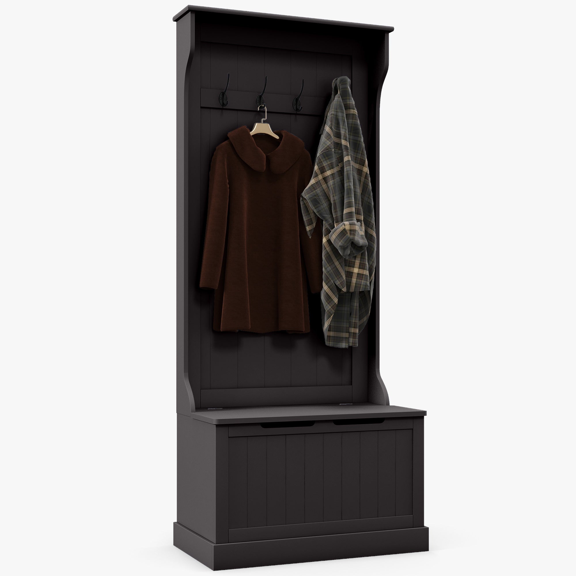 28" 3-in-1 Entryway Hall Tree, Bench & Coat Rack, Black